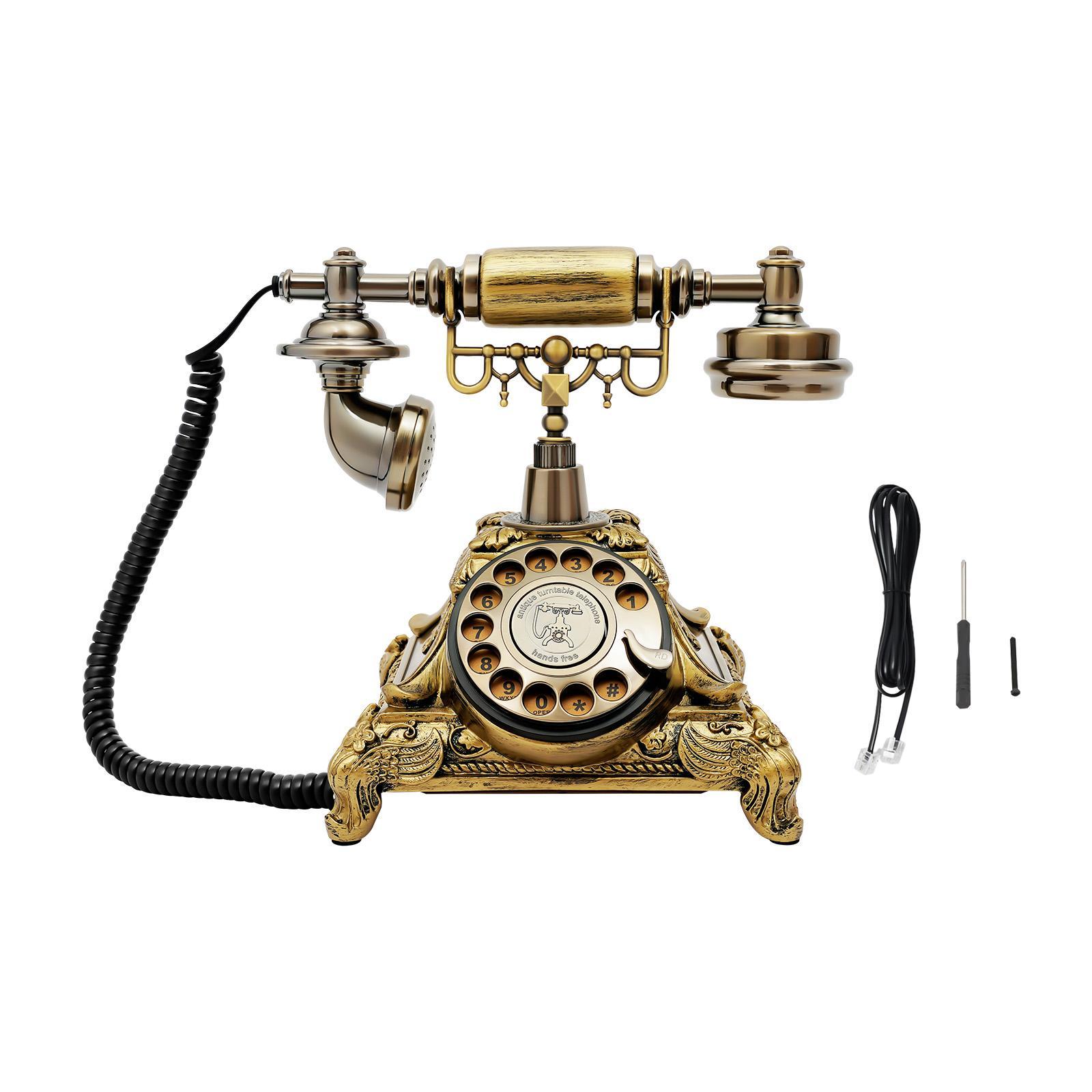 European Style Vintage Rotary Telephone Antique Design Landline Phone with Bronze Appearance & High-Quality Resin Material for Home Office Decor