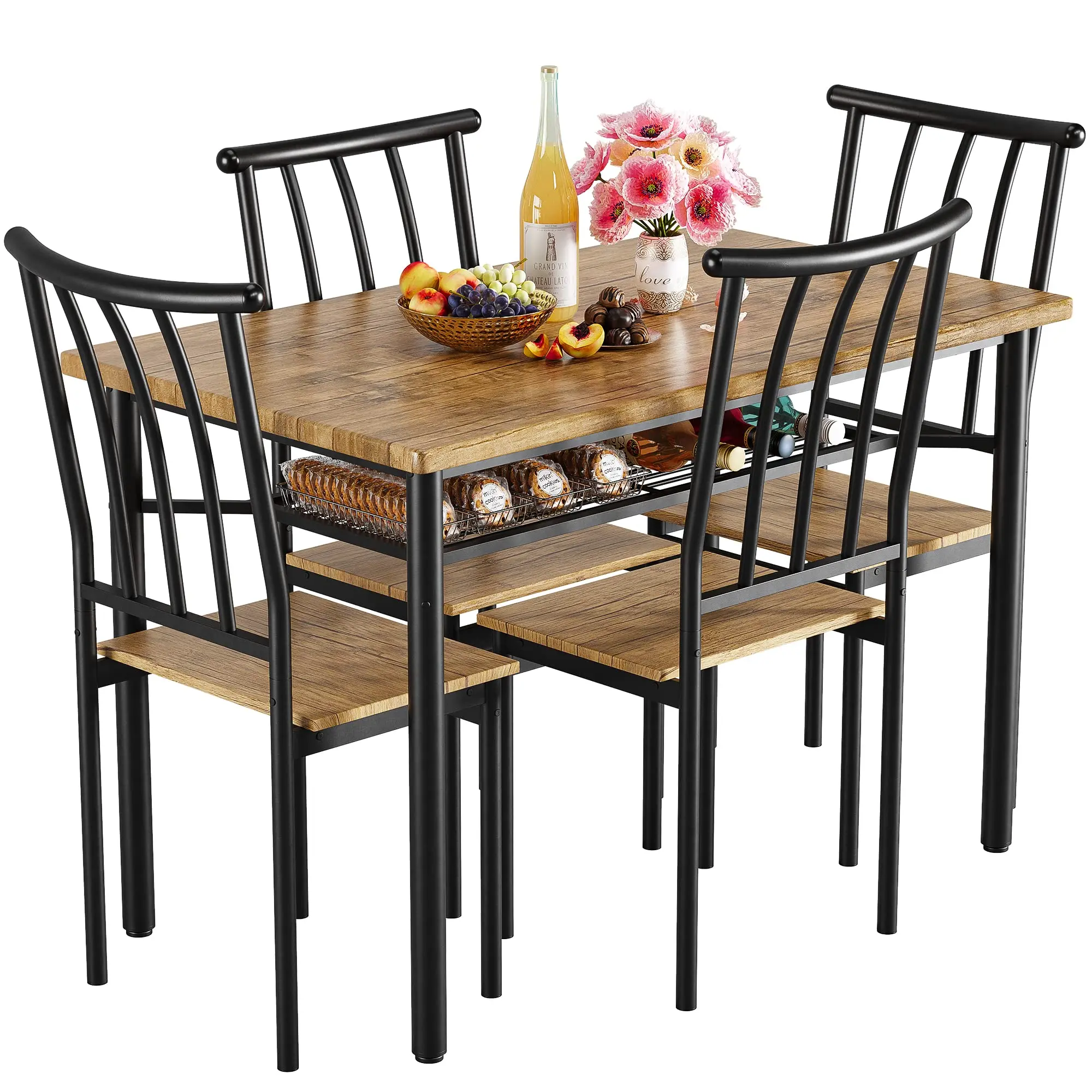 GARVEE5-Piece Dining Table Set for 4, 47 Inch Kitchen Table and Chairs for 4, Mid-Century Modern Wooden Dining Room Table for Small Spaces, Apartments, Space-Saving