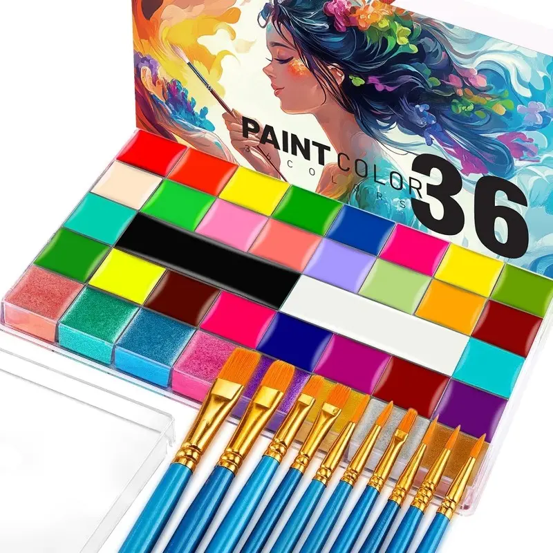 36 Colors Face Body Paint Kit with Brushes, Halloween Cosplay Makeup, Face Painting Pigment for Body Art 36 Colors Face Body Paint Kit with Brushes, Halloween Cosplay Makeup, Face Painting Pigment for Body Art