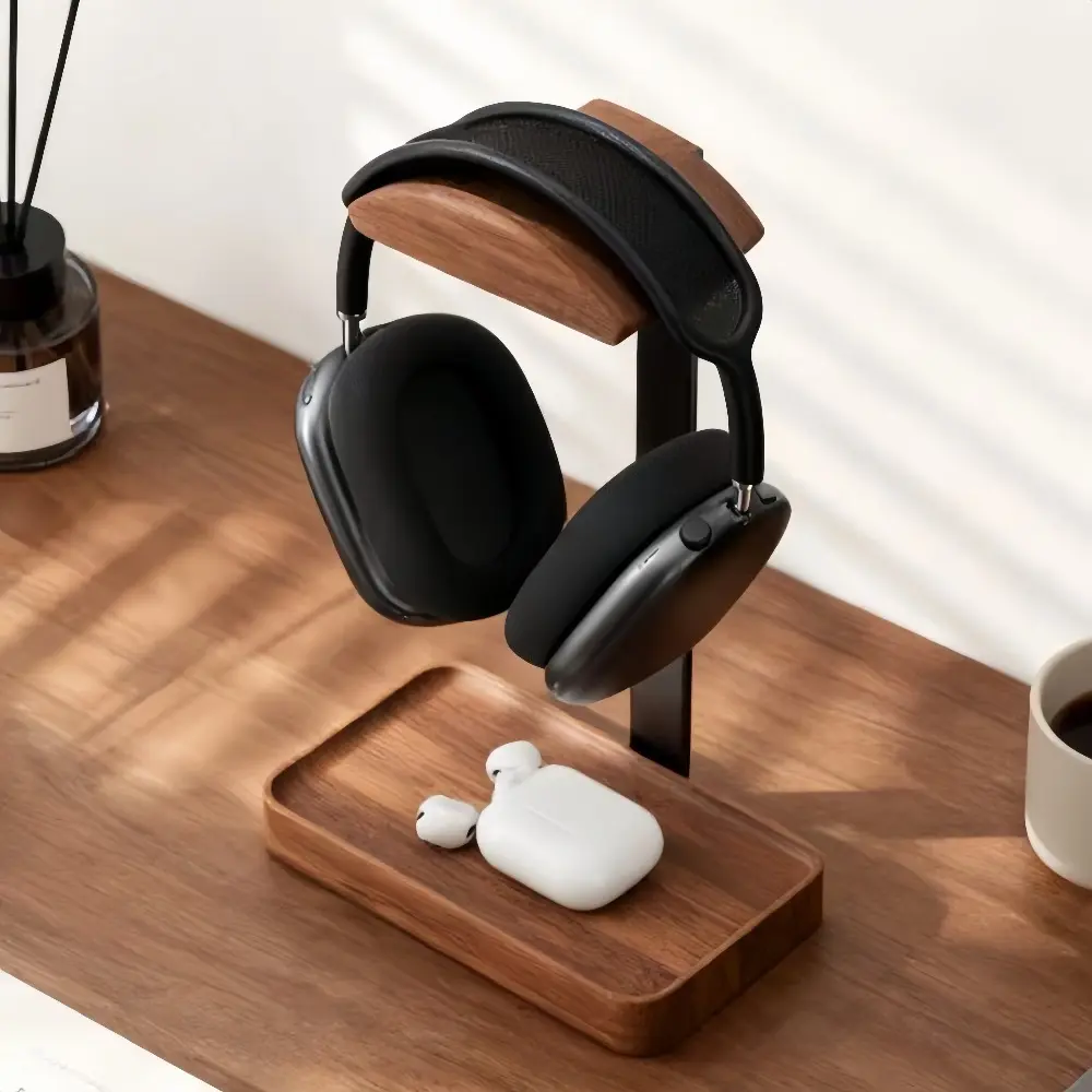 Walnut Wooden Headphone Stand | Non-slip Base, Stable Load-bearing, Suitable for Most Headphone Models, Charismatic Decoration, High-Quality Desktop Ornament, Ideal for Office Use, Perfect Christmas Gift