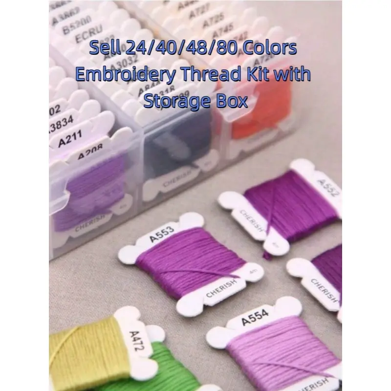 24/40/48/80 Color Polyester Embroidery Thread Set with Storage Box, DIY Cross Stitch Threads, Handmade Braided Bracelet Sewing Threads
