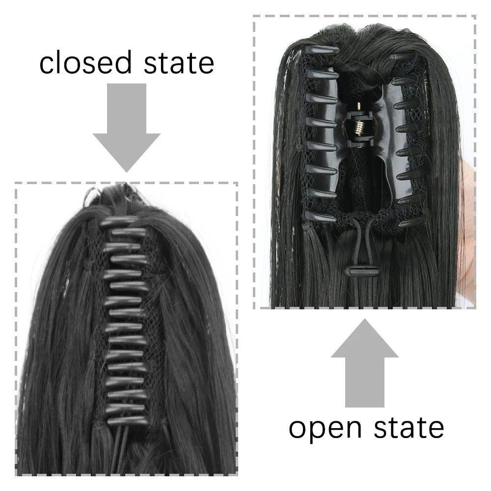 Fashionable Claw Clip Long Straight Ponytail  Fluffy Heat-Resistant Synthetic Hair Extension