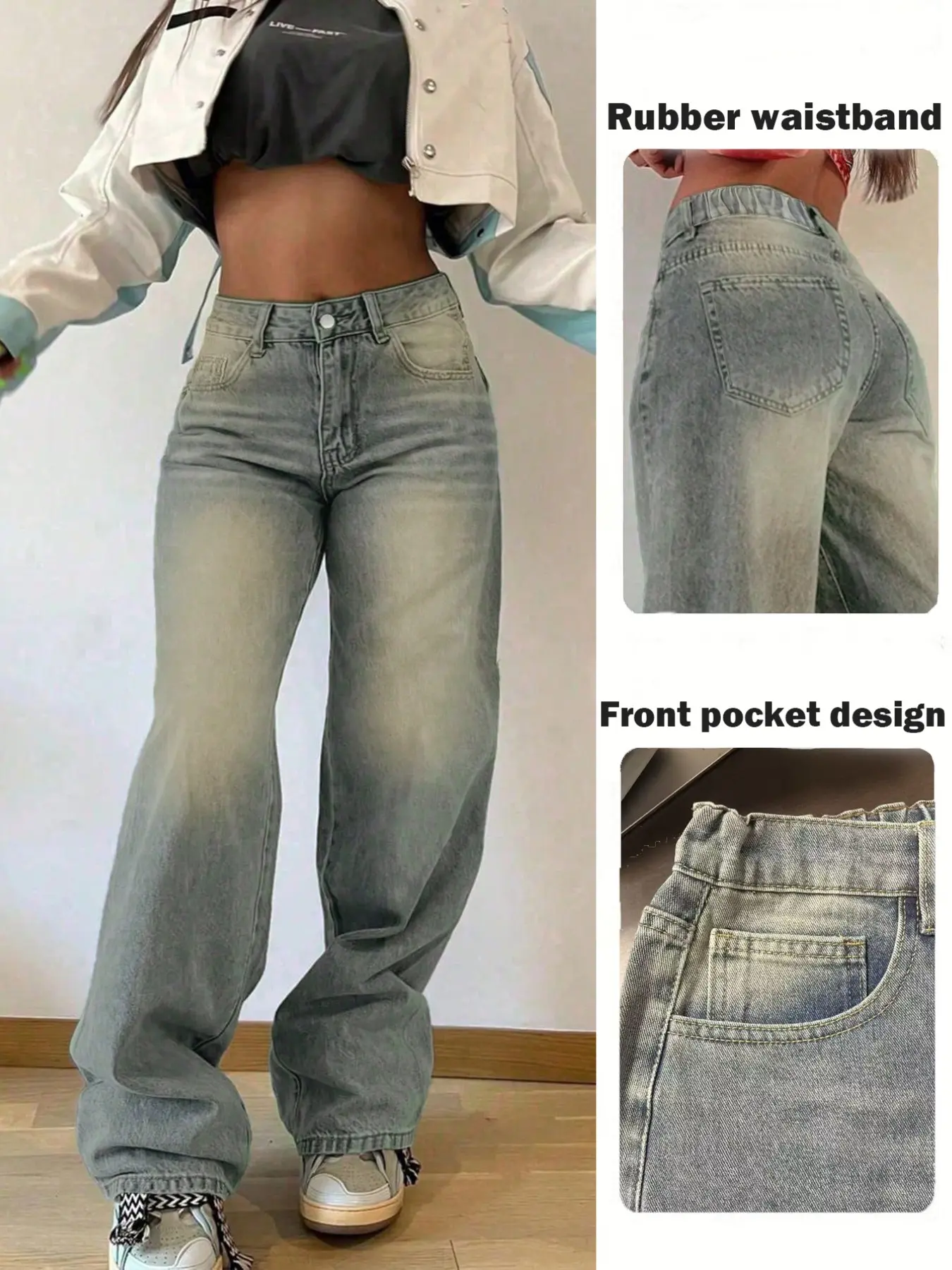 Casual Retro Vintage Women's Denim Jeans Straight Leg Long Pants with Pocket, Comfortable and Stylish, Perfect for Everyday Wear, Trendy and Classic Design