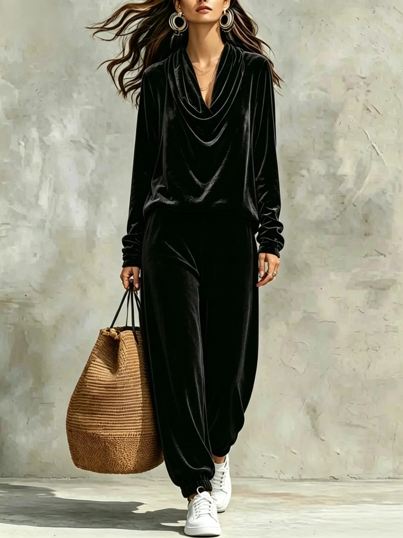 Women's Autumn Winter Fashion Velvet Long Sleeve Pants Sets, Stylish and Warm for Cold Weather, Perfect for Daily Wear and Special Occasions