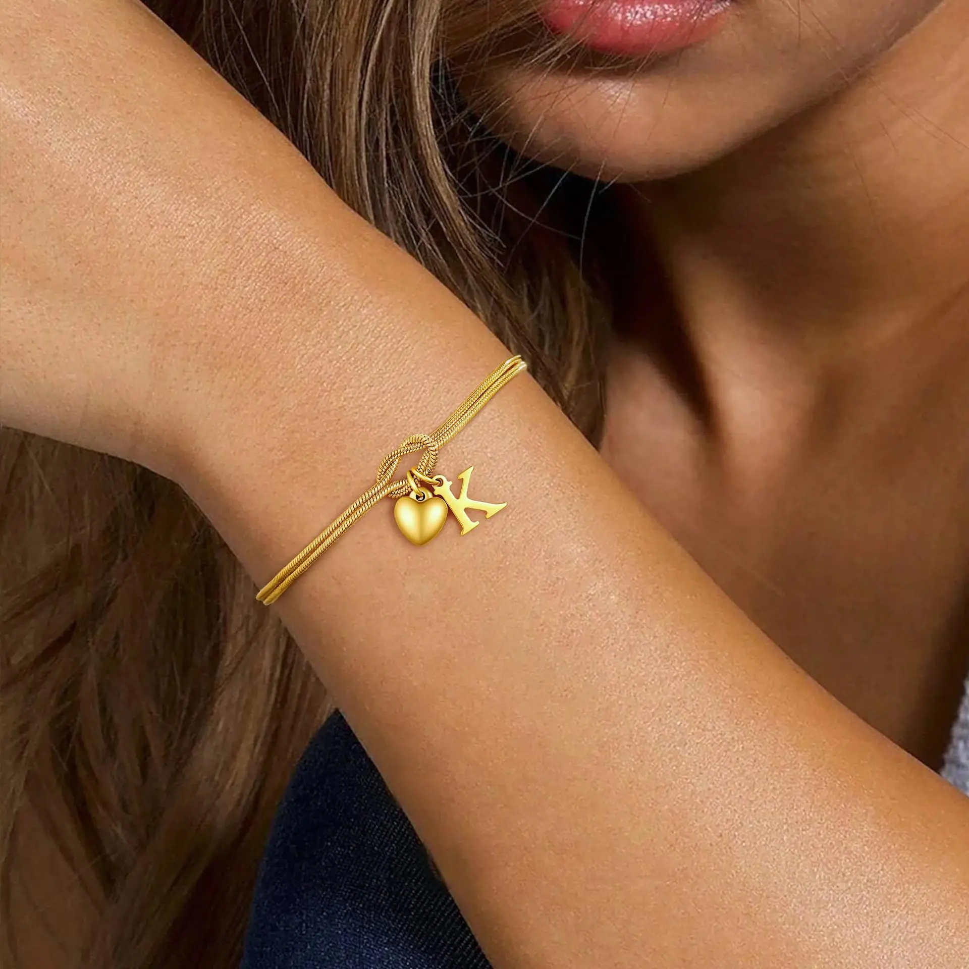 Initial Bracelets for Women Men - 14K Gold Plated Dainty Knot Letter A-Z Initial Bracelet Personalized Cuff Bangle Festivals, Birthdays, and Special Occasions Party Jewelry Holiday Gift