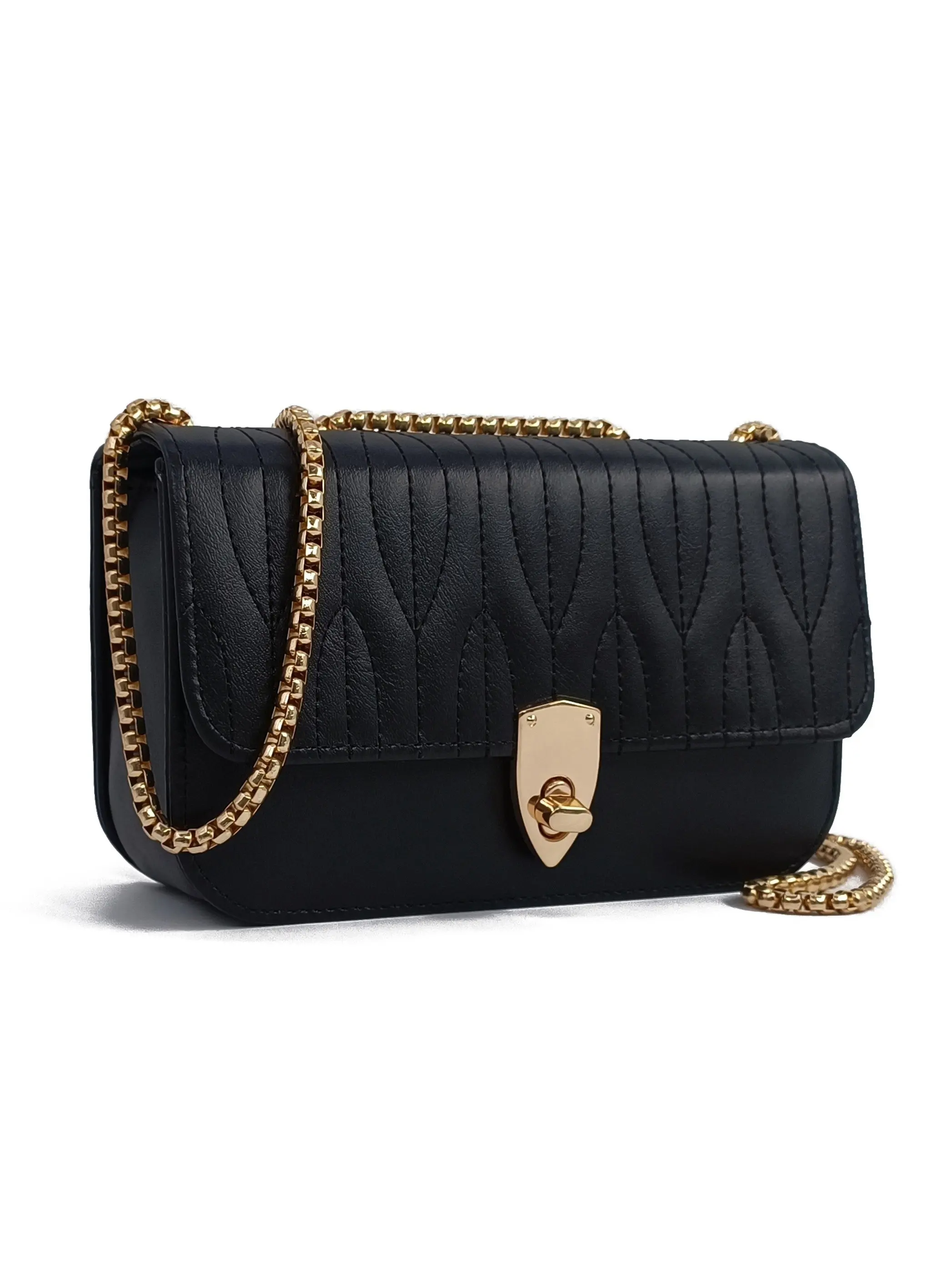 Teardrop Stitched Embossed Mini Flap Crossbody Bag with Gold-Tone Chain Strap Mini Shoulder Handbag Elegant Women Evening Clutch Purse Multi Colors for Daily Dating Wedding Party Travel Shopping