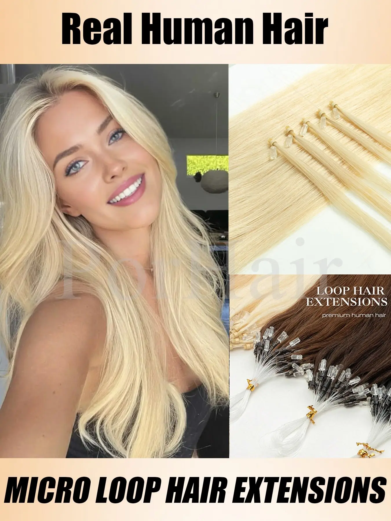 12-20'' Straight Micro Loop Hair Extensions Real Human Hair Natural Brown Black Blonde Micro Bead Fishing Line Halo Hair Extensions