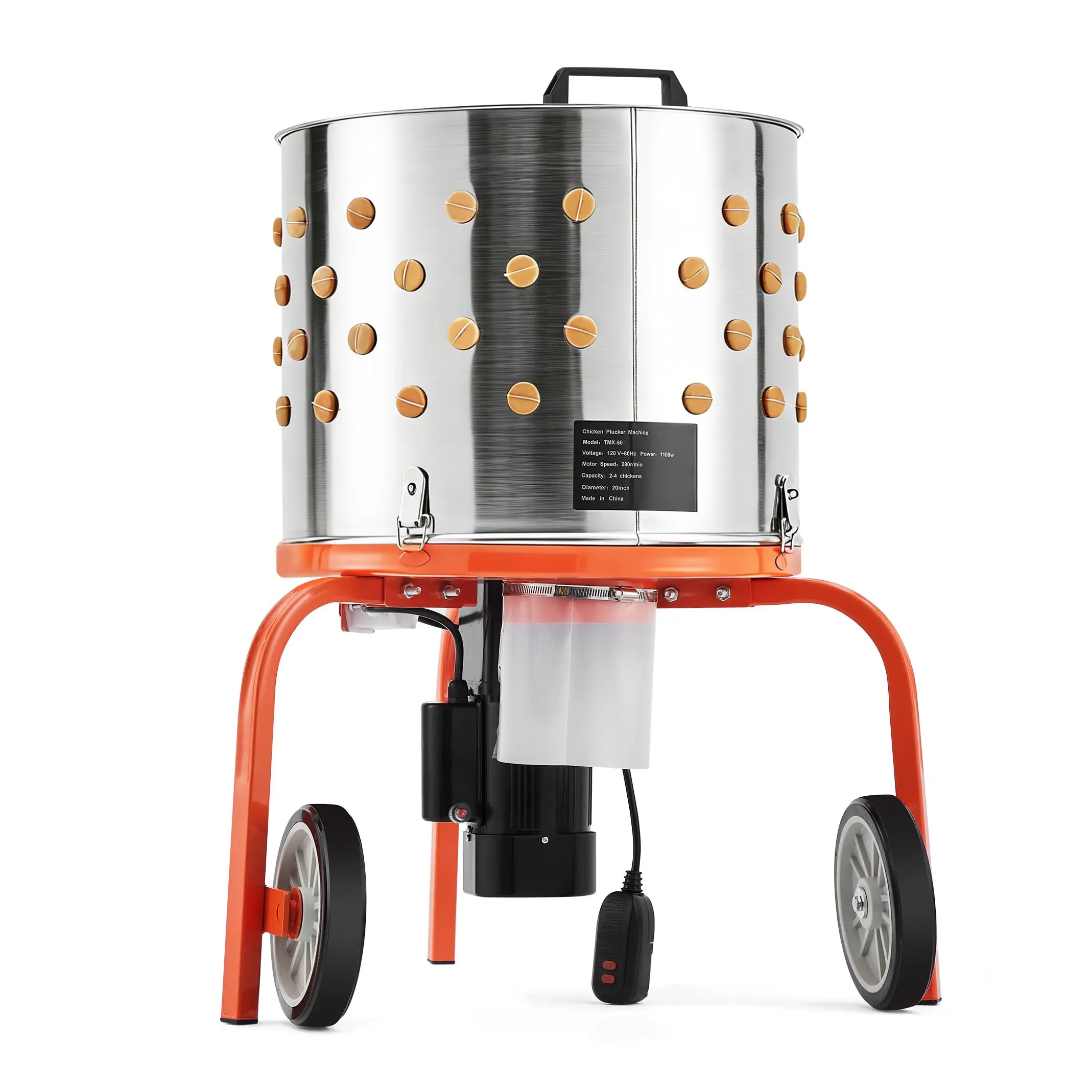 Stainless Steel Chicken Plucker – Automatic, 550W | 106 Rubber Fingers, 19.29" Drum | For Chickens, Ducks, Geese | Food-Grade, Easy Clean | Portable with Wheels | Fast Pluming Machine | Farm & Home Poultry Processor | 2 Birds/Cycle