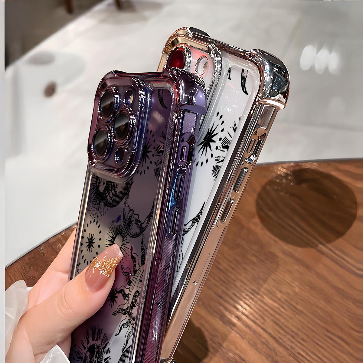 Celestial Whimsy Pattern Phone Case , Electroplated Cover with Airbag Shockproof Soft TPU Cover for iPhone X 11 12 13 14 15 16 17 Pro Max Plus Air