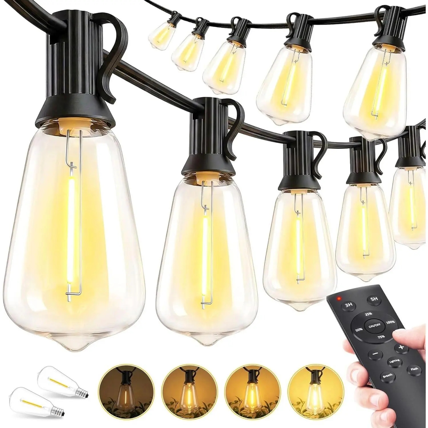 String Lights, 100ft-30M Waterproof Dimmable LED Hanging Lights with Shatterproof ST38 Edison Bulbs, Decor for Patio, Deck, Backyard
