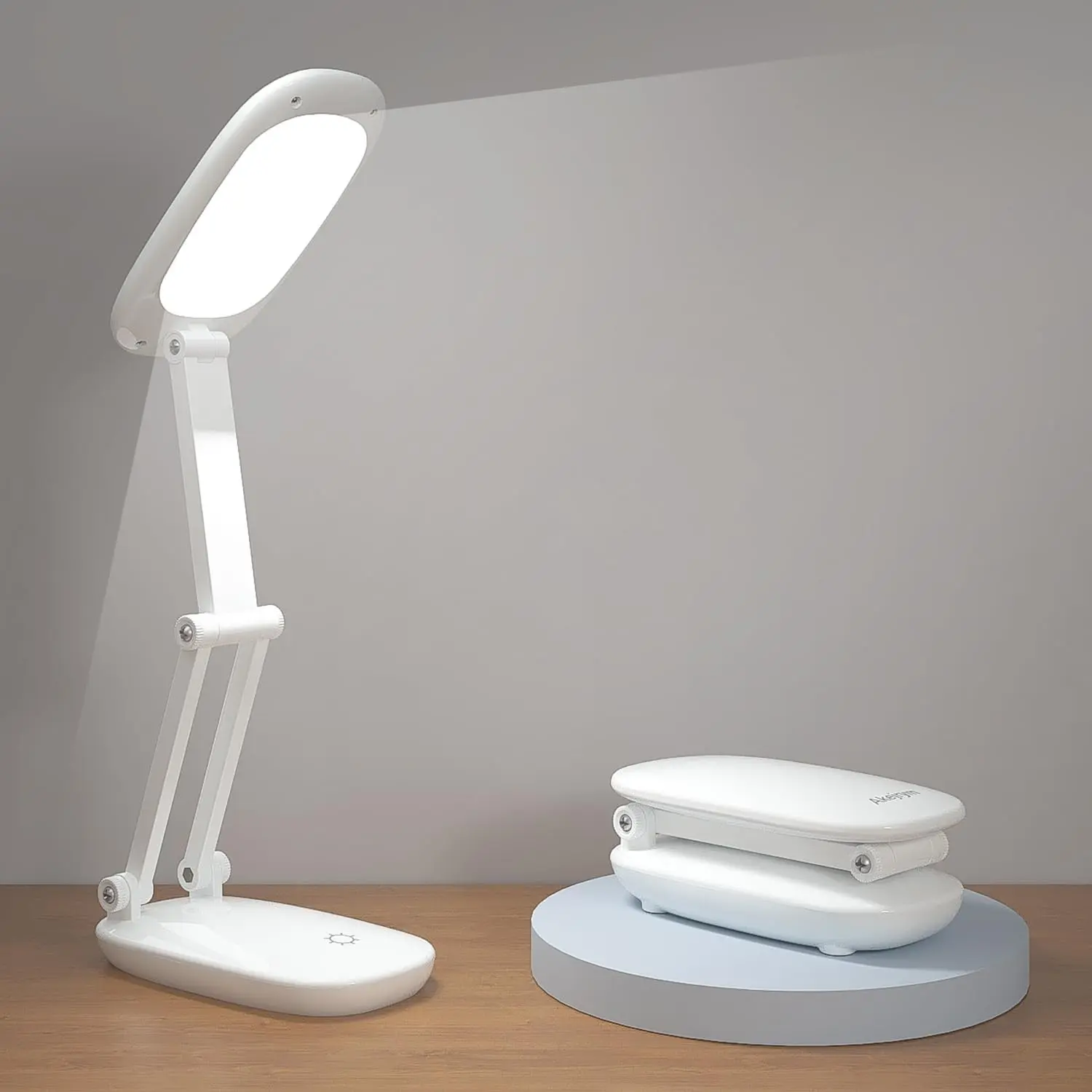 Rechargeable Foldable Portable LED Desk Lamp with 2-Fold Bracket 3 Dimmable Brightness Wireless Reading Lamp for Office Home (White)