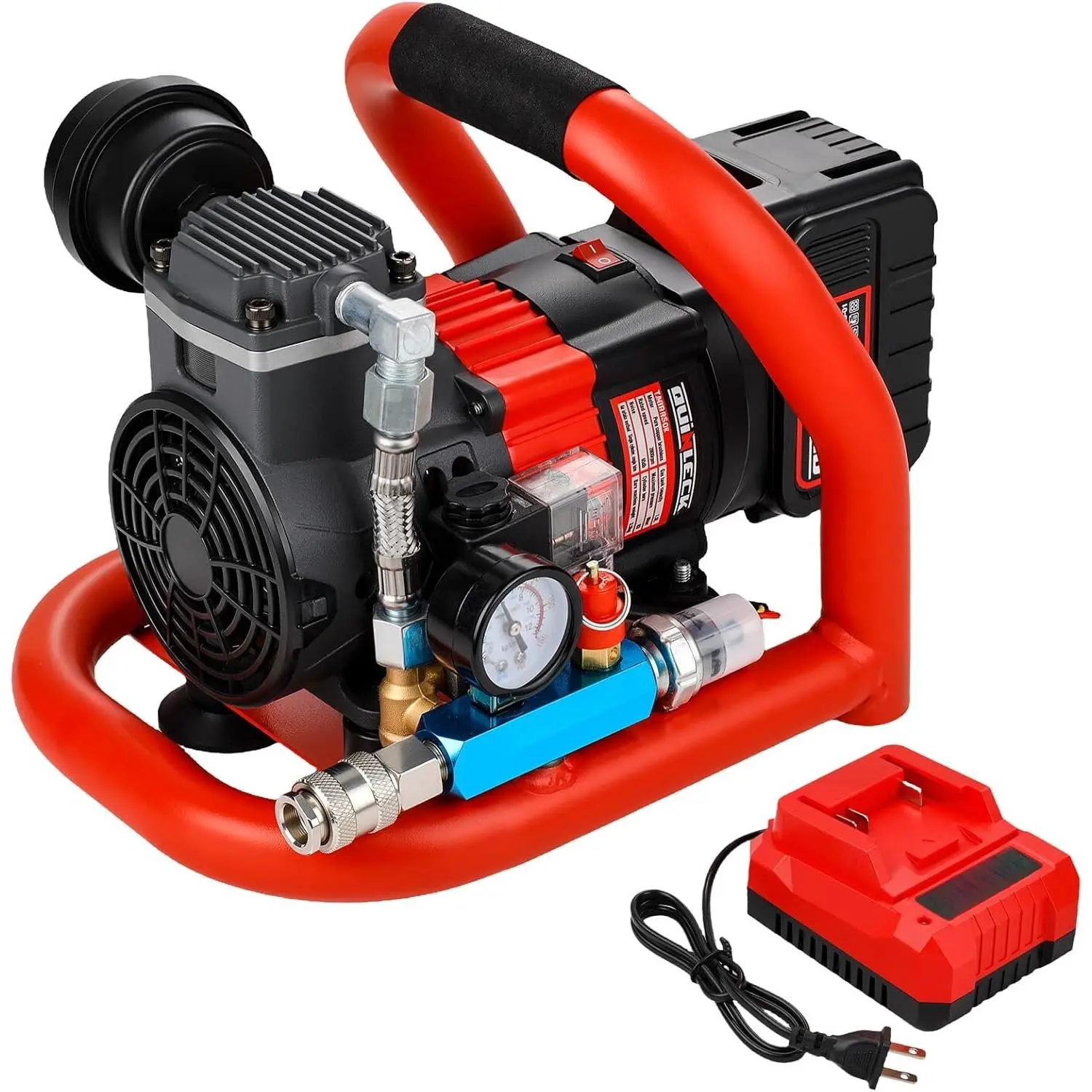 Ultra Quiet Cordless Air Compressor - Oil-Free Design, 18V/18.5V/21V, Makita-Compatible, 60dB, 4kg, 7bar, Lightweight, Compact, Durable Construction, Handle, Maintenance-Free, for Woodwork Nailing Pneumatic Tools, Framing