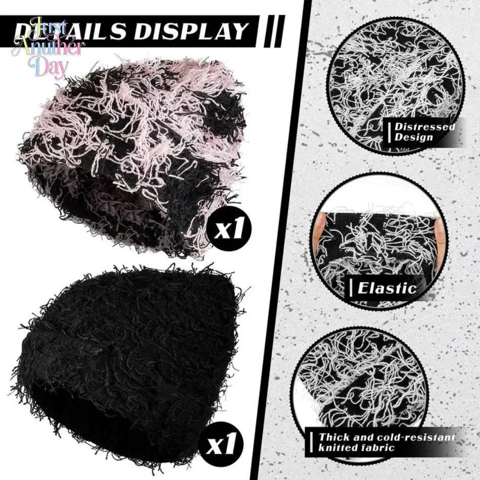 2026 New Arrival Distressed Knitted Fuzzy Beanie – Thick Warm Unisex Winter Hat for Outdoor Daily Wear, TikTokShopBlackFriday Christmas