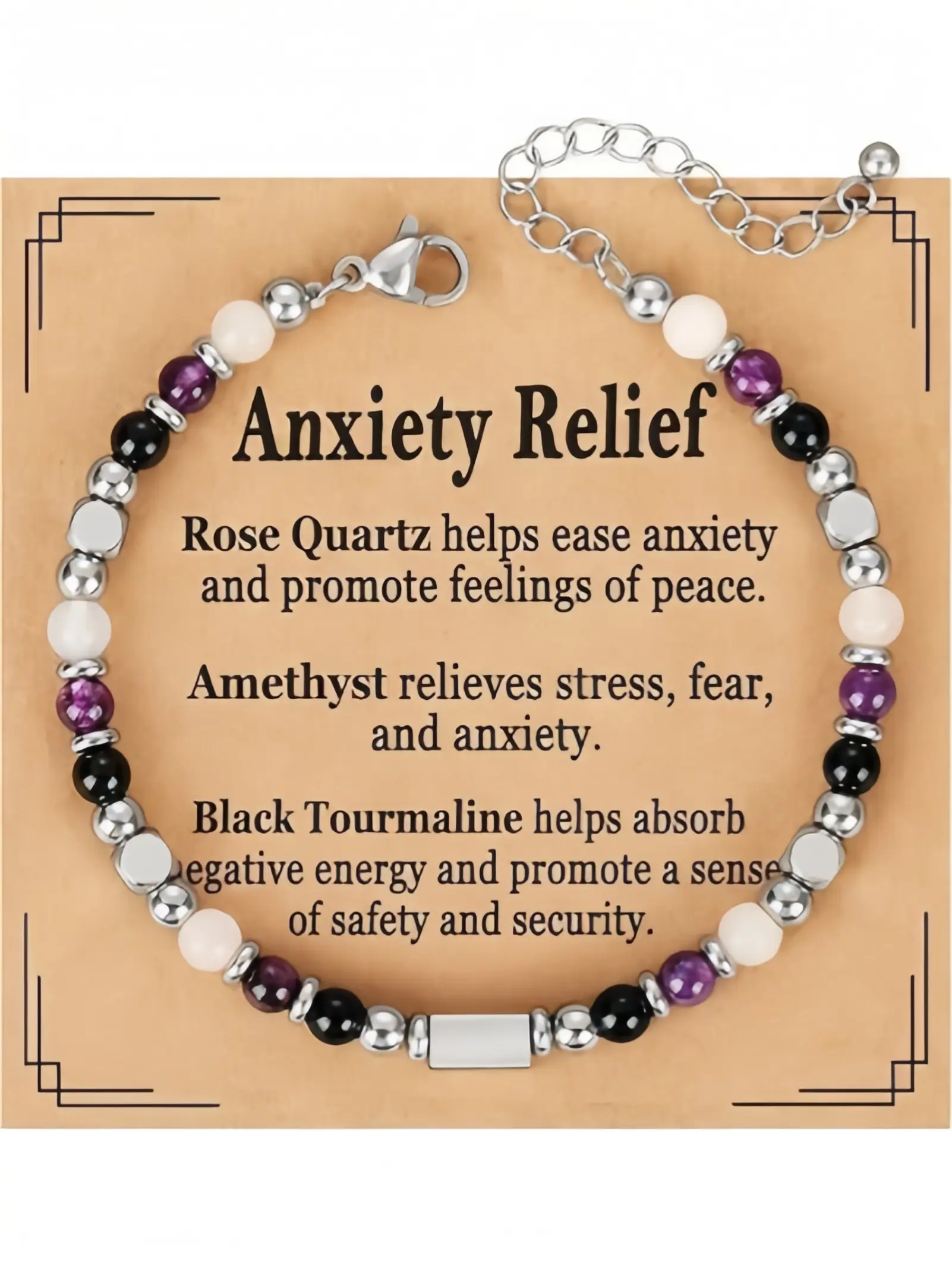 Women's Natural Amethyst Beads Healing Crystal Bracelet - Triple Symbolic, Adjustable (6.5+1.8 in), Fashion Bracelet Accessory for Daily Wear, Mother's Day Gift for Mom, Bracelets