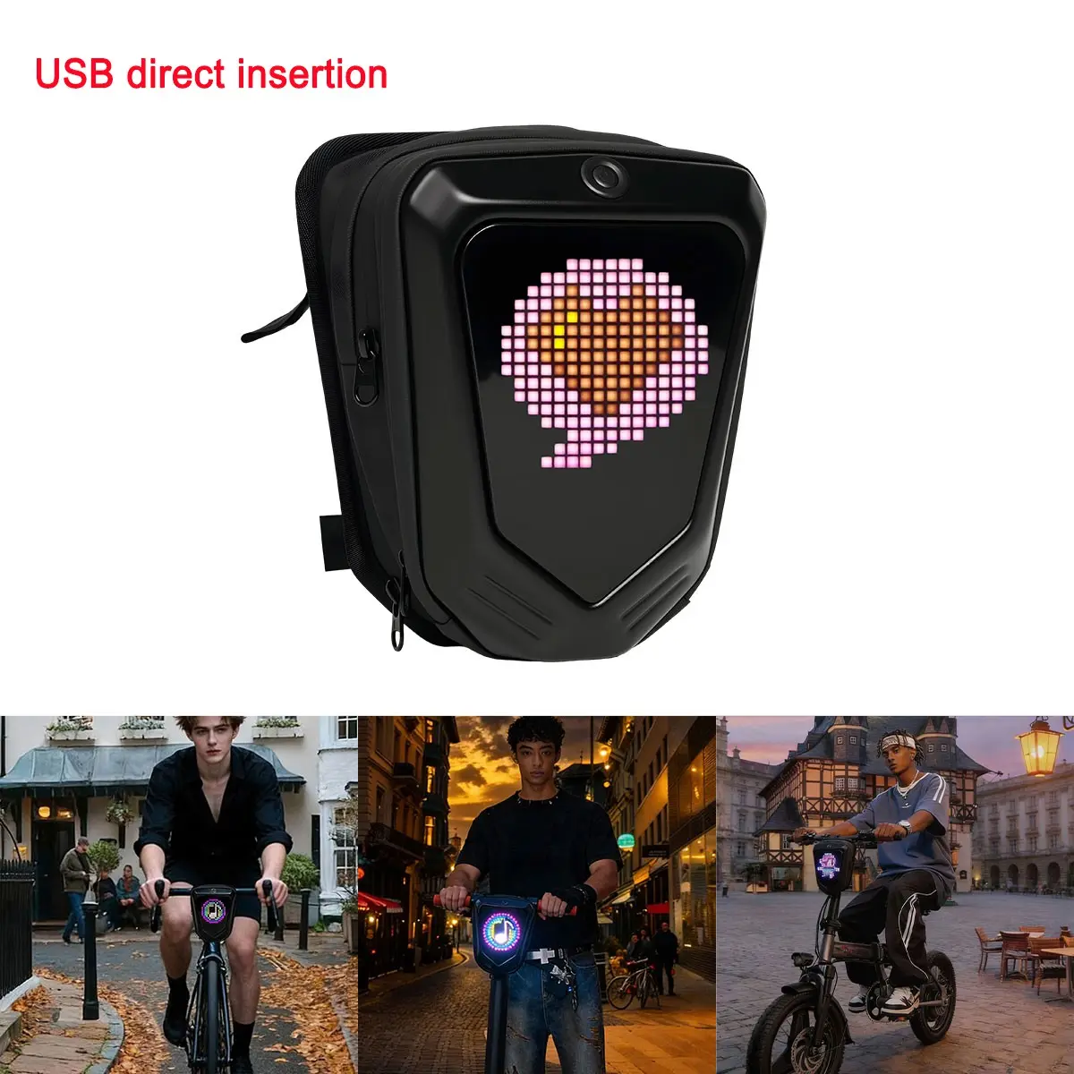 Sporty Cycling Bag, Skateboard Bag, Commuter Bag, Casual Travel Bag, Multi-Design Screen Display, Smart APP Control, for Bikes, Scooters, Motorcycles