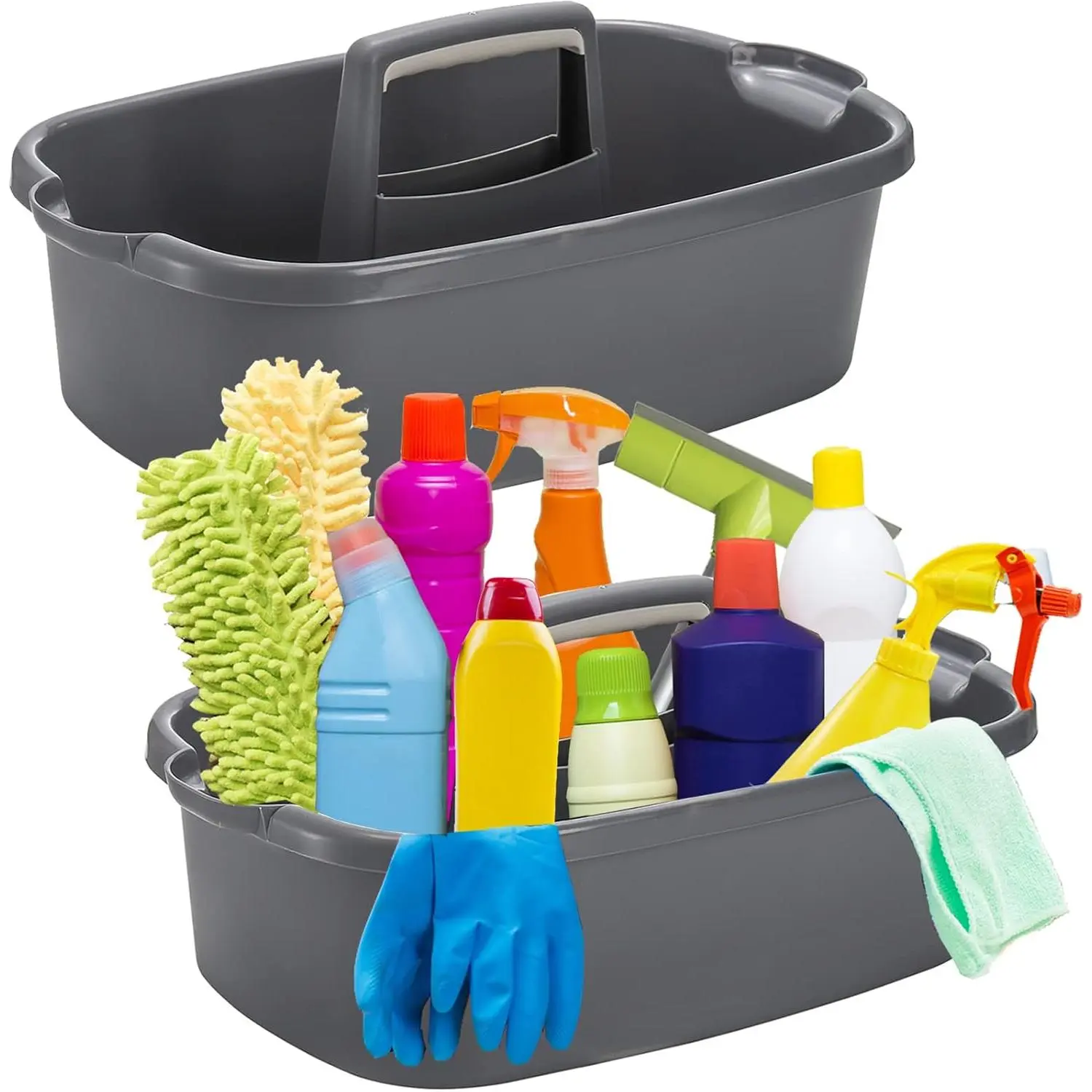 2 Pack Cleaning Supplies Caddy, Large Plastic Cleaning Supply Organizer Bin with Handle, Cleaning Bucket Housekeeping Shower Tote Caddy Under Sink Tool Storage Basket for Dorm, Garden, Bathroom