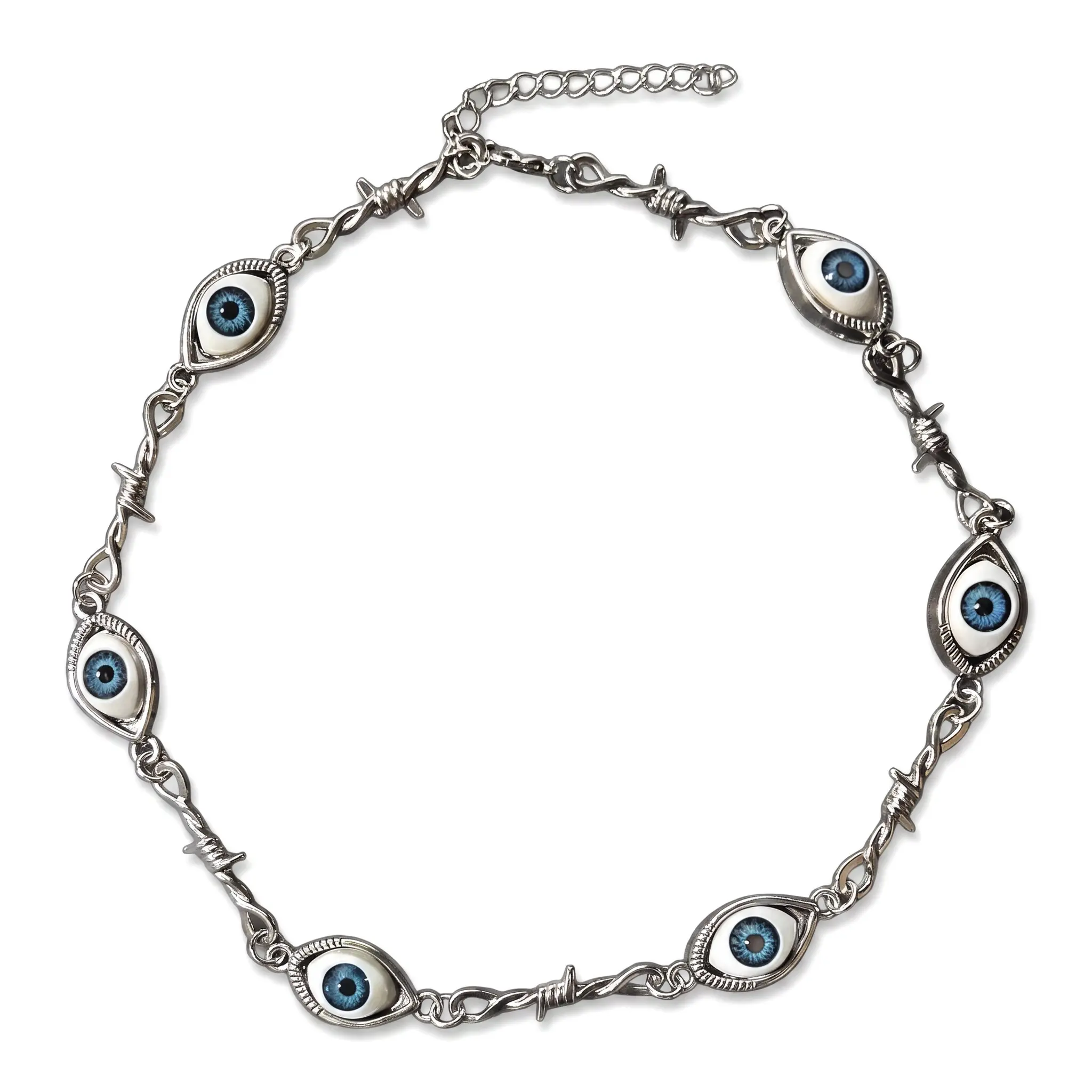 Halloween Blue Eyeball Necklace Alien Eye Wire Pendant For Cosplay Party Unisex Gift Zinc Alloy Snake Chain