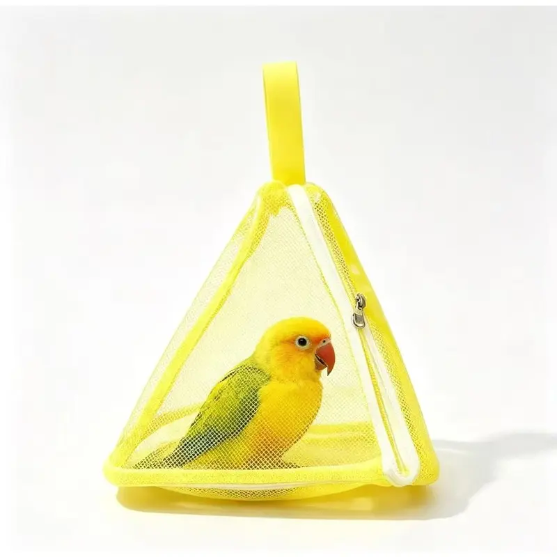 Parrot Triangle Mesh Bag Breathable Bird Walking Carrier | Zippered Closure, Easy to Clean, Hanging Loop, For Small Birds