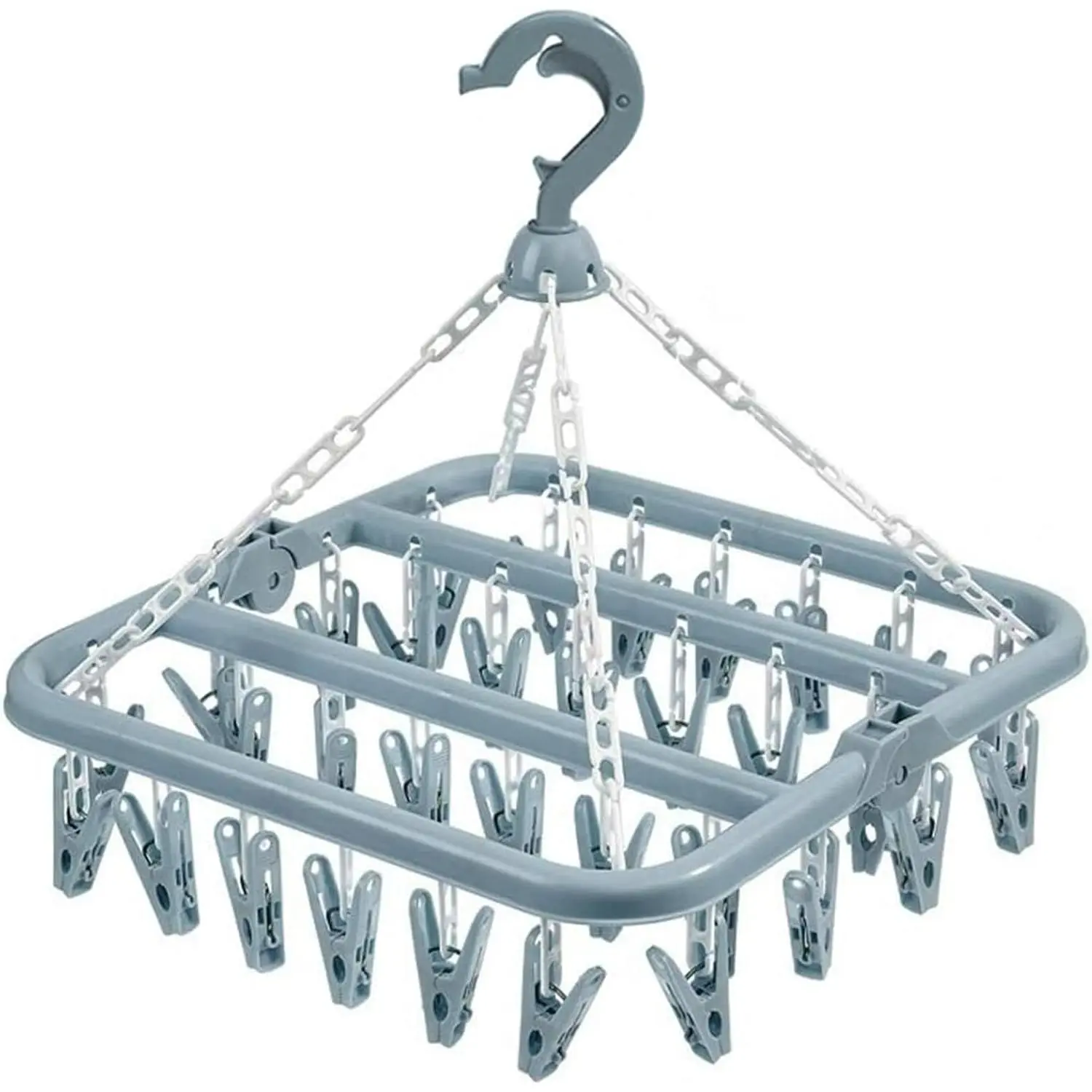 Clothes Drying Hanger with 32 Clips and Drip Foldable  Rack (Light Blue)
