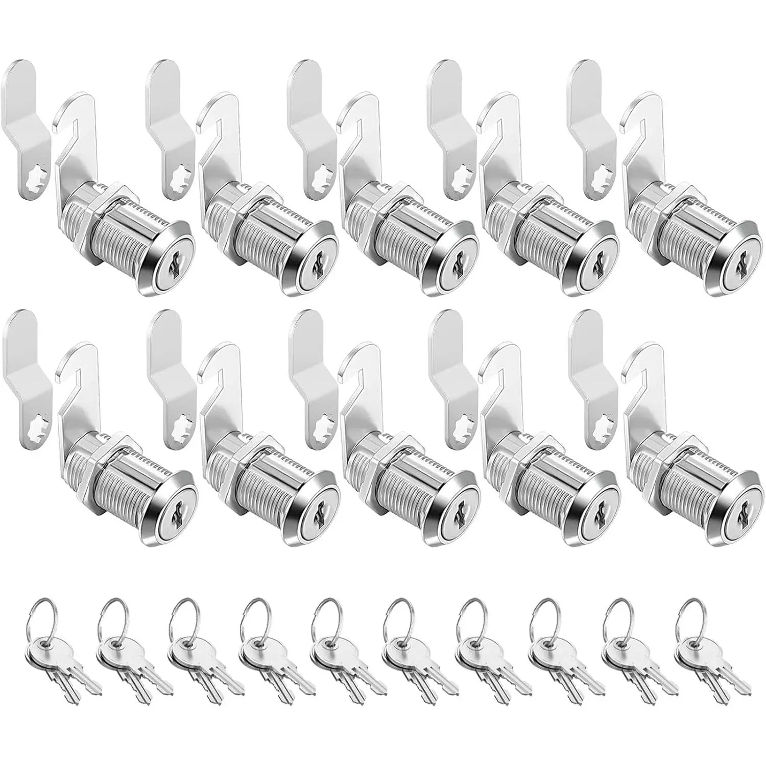 10Pcs Keyed Alike 1-1/8'' Cabinet Cam Locks, Zinc Alloy Secure Replacement Lock Set, Fits Max 7/8'' Door Thickness for File Drawer Mailbox RV Storage
