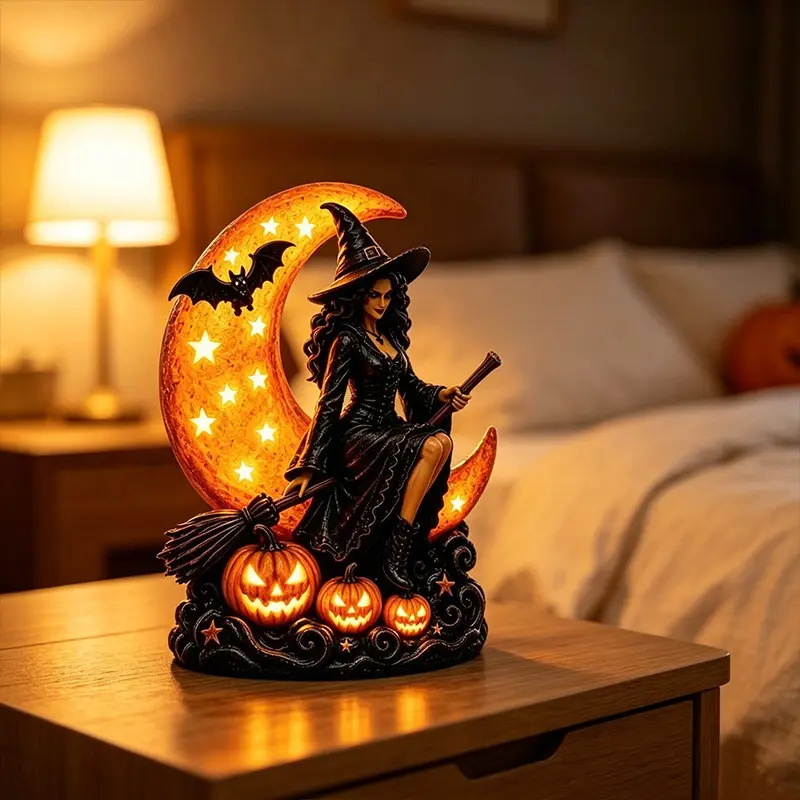 Elegant Witch Incense Burner Statue, Resin Witch on Broom, Gothic Halloween Decor, Bedroom & Shelf Display, Spiritual Gift