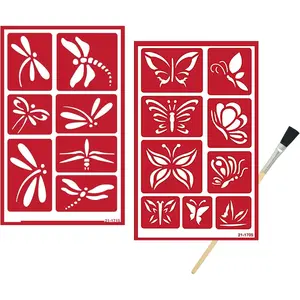 2 Reusable Glass Etching Stencils Set - Dragonfly, Butterfly Theme Stencil - Etch Stencil Set Includes Brush, Total 3 Items
