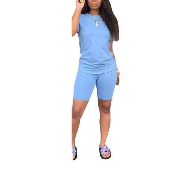 Biker Short Sets Women 2 Piece Outfits Summer Short Sleeve Jogger Tracksuit Large size loose sportswear two-piece suit