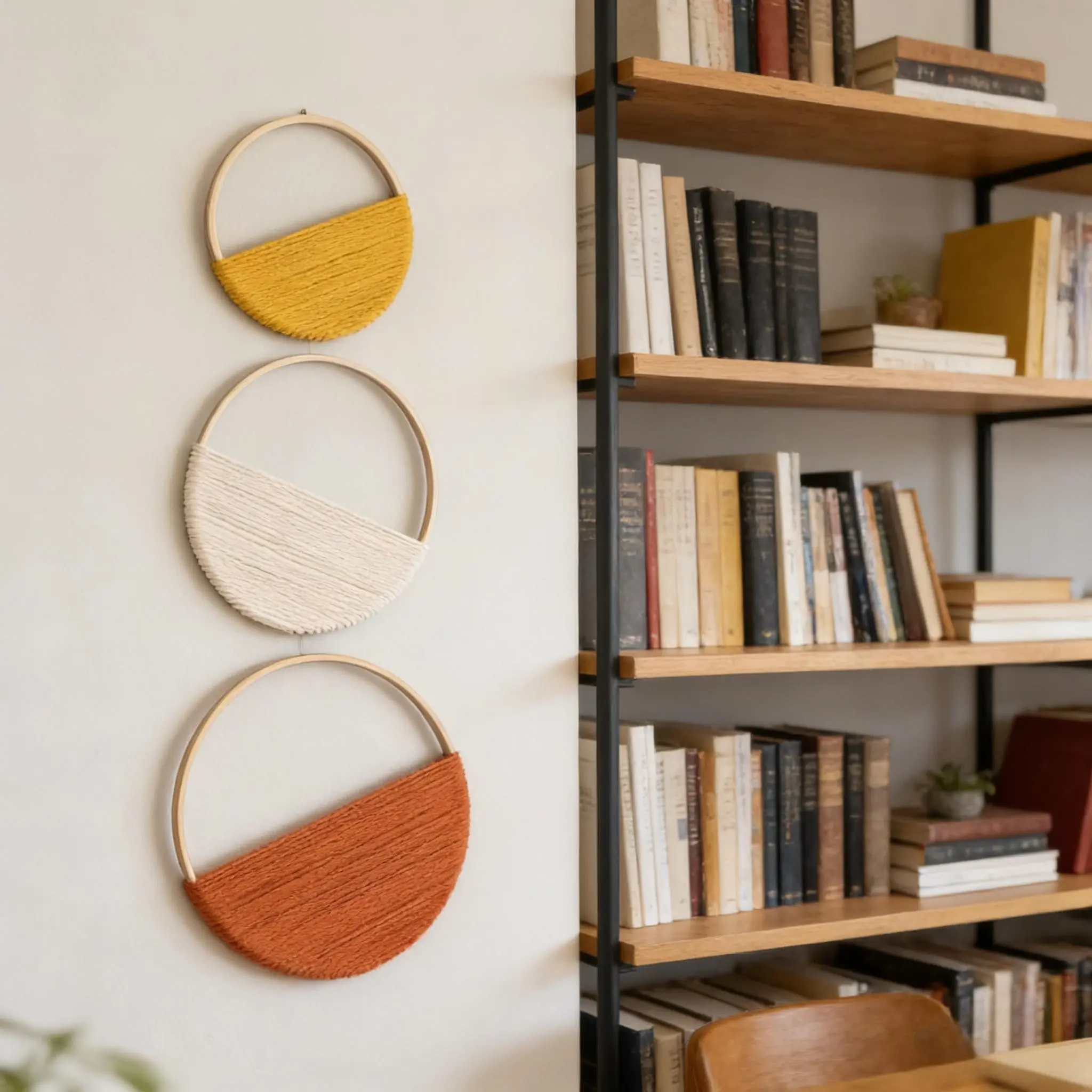 3 Piece Set Macrame Wall Hanging, Round Bamboo Rings Handmade Wall Decor, Geometric Patterns, Versatile Home Decoration