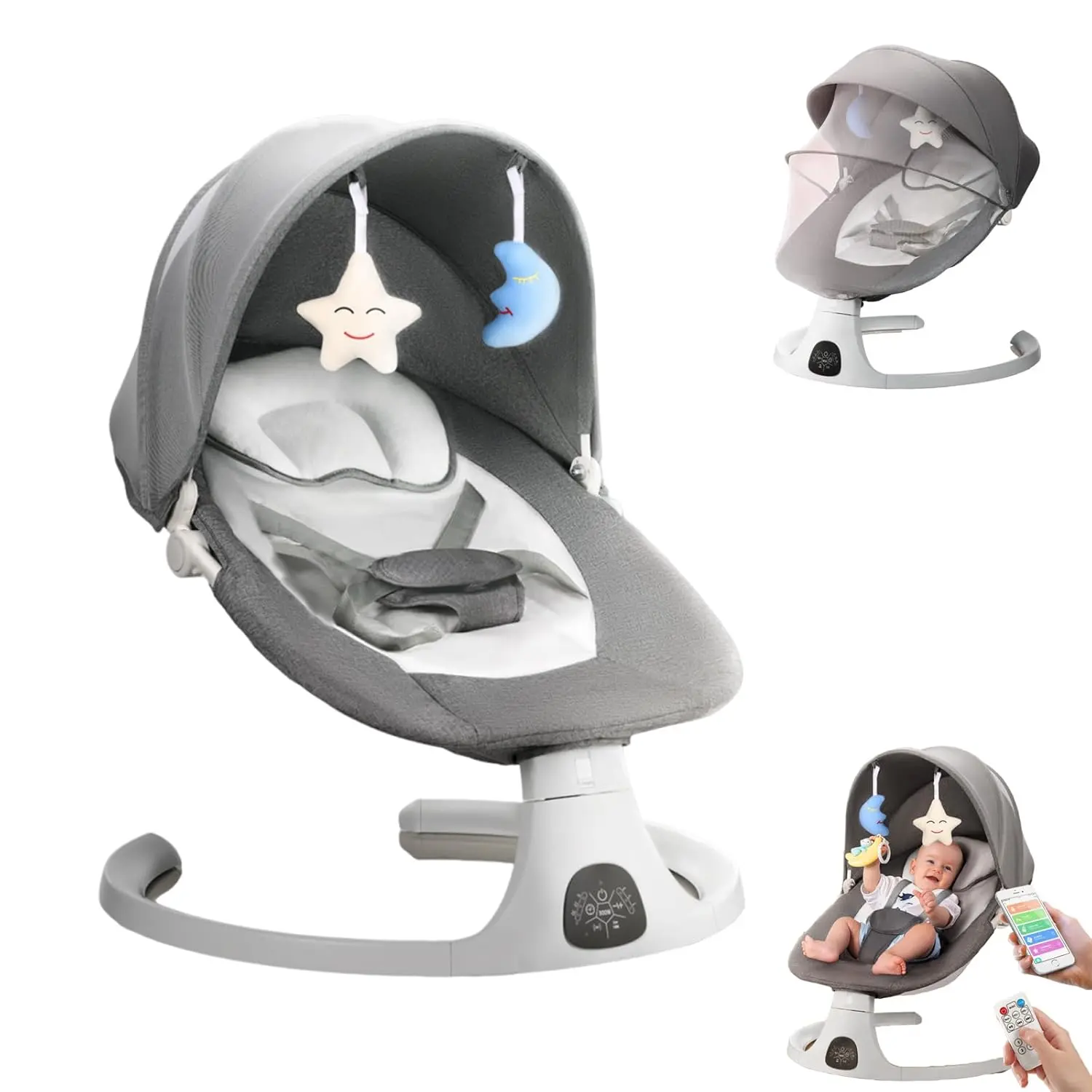 Modern Electric Baby Swing for Unisex Infants, 5-Speed Bouncer with Adjustable Seat, 5-Point Harness, Bluetooth Music, and Remote Control, Unisex Baby, Adjustable Seats, Harness Belt, Music Speaker