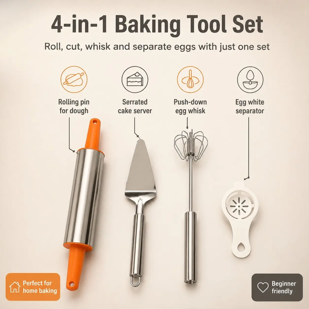 4-Piece Beginner Baking Kit, Portable and Practical, Learn to Bake Cakes, Ideal for Friends, Couples, Family Gatherings