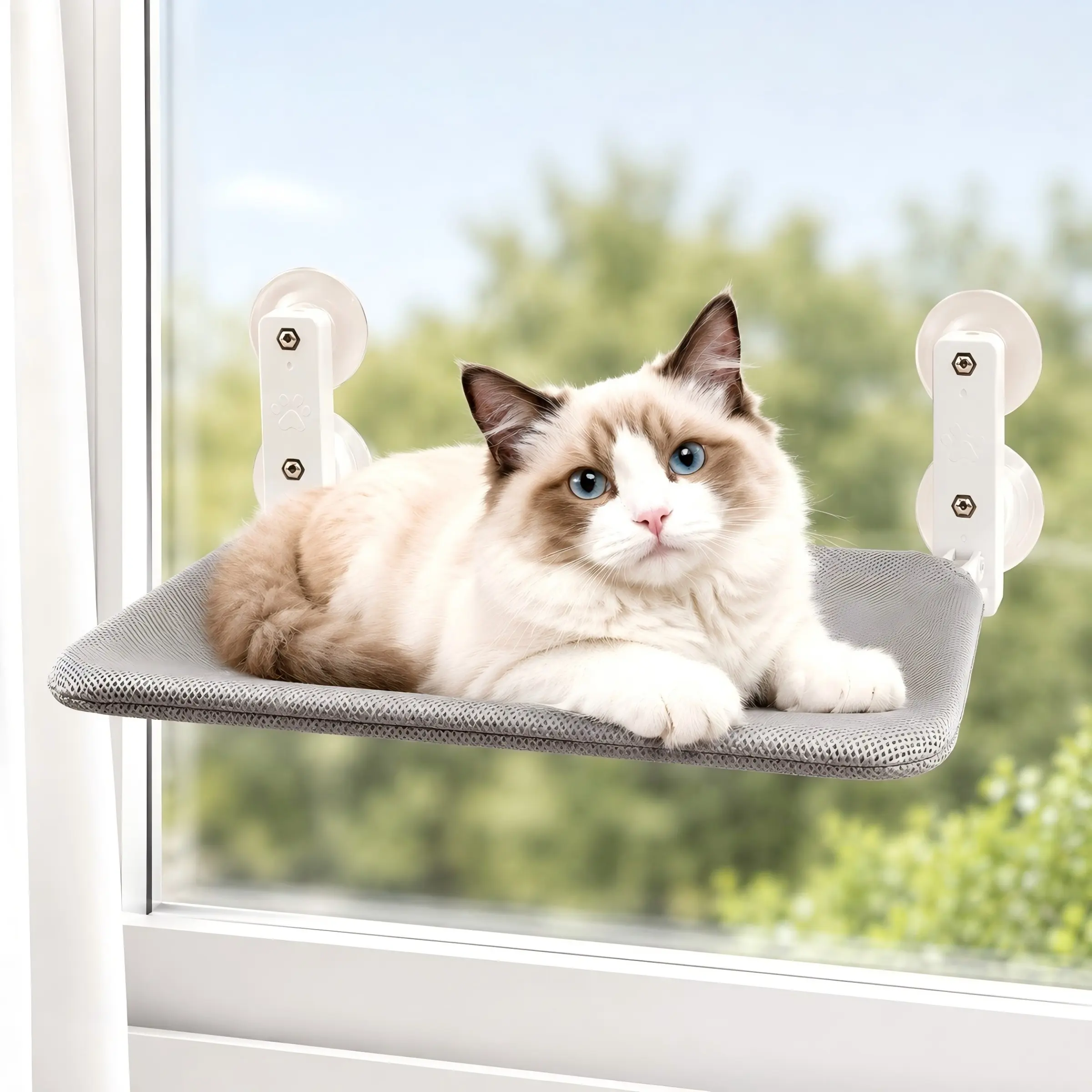 Breathable Mesh Cat Hammock, Window Sun Lounger, Suction Cup Glass Bed, Ideal for Pets Under 15kg, Comfortable Balcony Cat Nest, Home