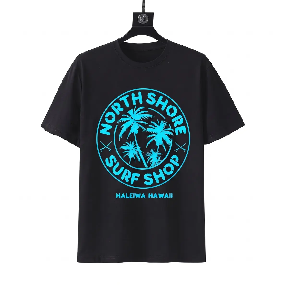 Unisex Polyester Retro Hawaiian Surf Graphic Casual Tee, Fluorescent Print North Shore Coconut Trees Summer Sports Streetwear Vacation Top
