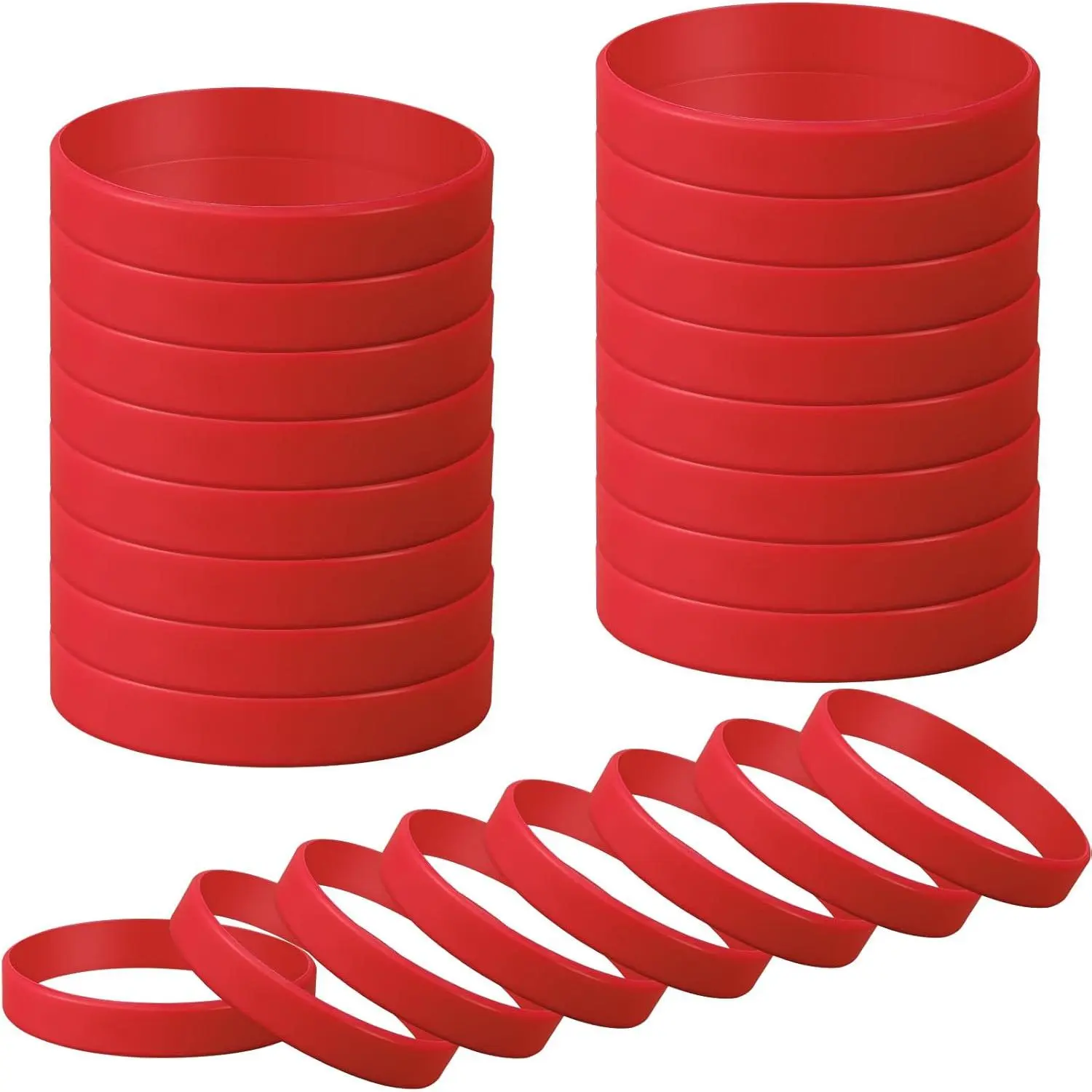 24 Pcs Plain Silicone Rubber Bracelets Solid Color Rubber Wristbands Sports Elastic Rubber Bands for Stretch Silicone Wristband Wrist Bands for Women Men Teen Part Decorations Gifts (Red)