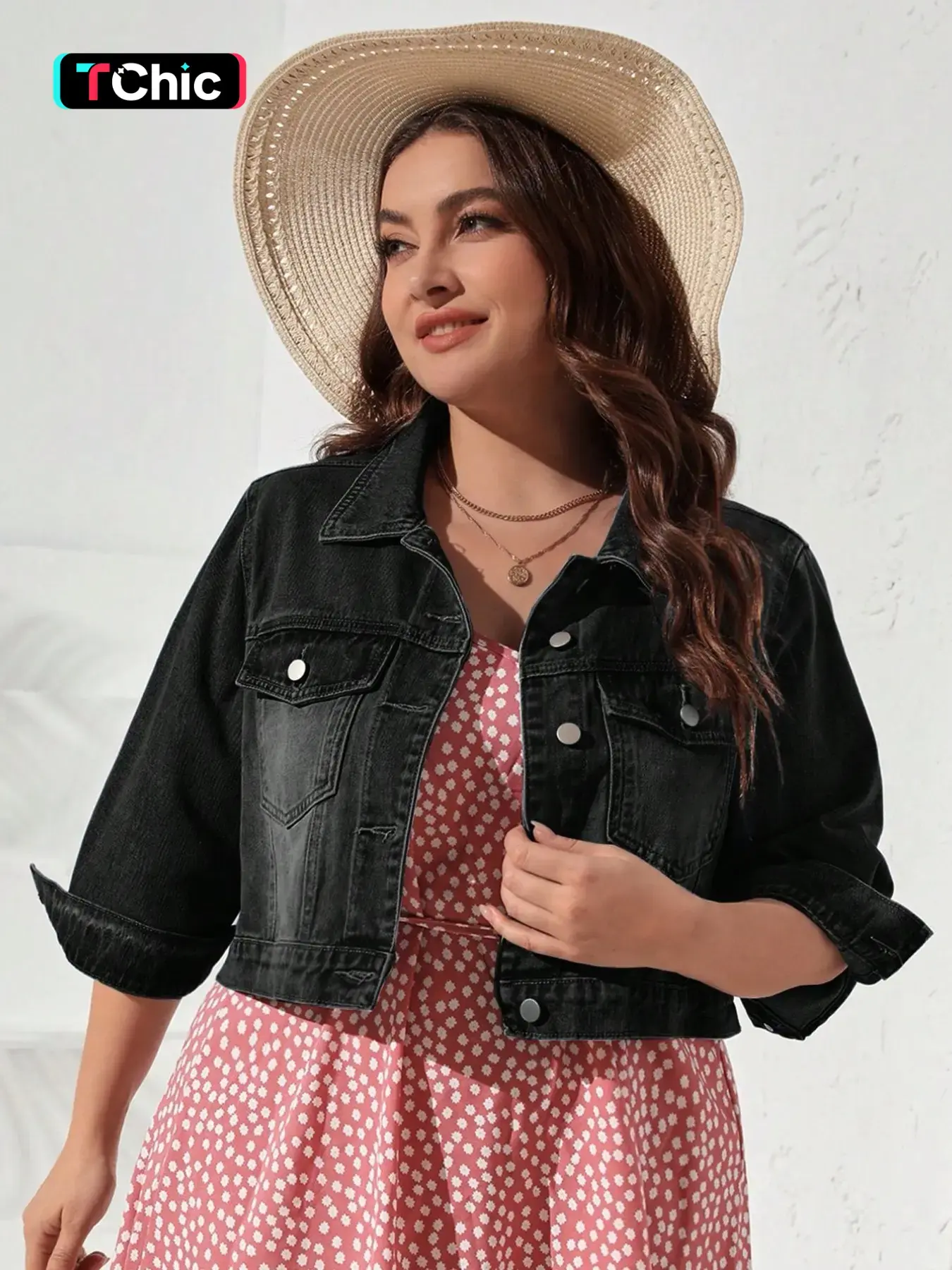 Plus Size Washed Denim Jacket, Vintage Style, Button Design, Slim Fit, Casual Fashion, Daily Wear, Women's Plus Size Denim Jacket Coats