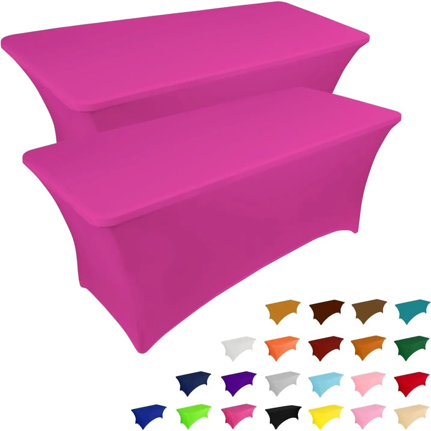 2 Pack 6FT Table Cloth for Rectangular Fitted Events Stretch Fuchsia Table Covers Washable Cover Spandex Tablecloth Protector for Party, Wedding, Cocktail, Banquet, Festival