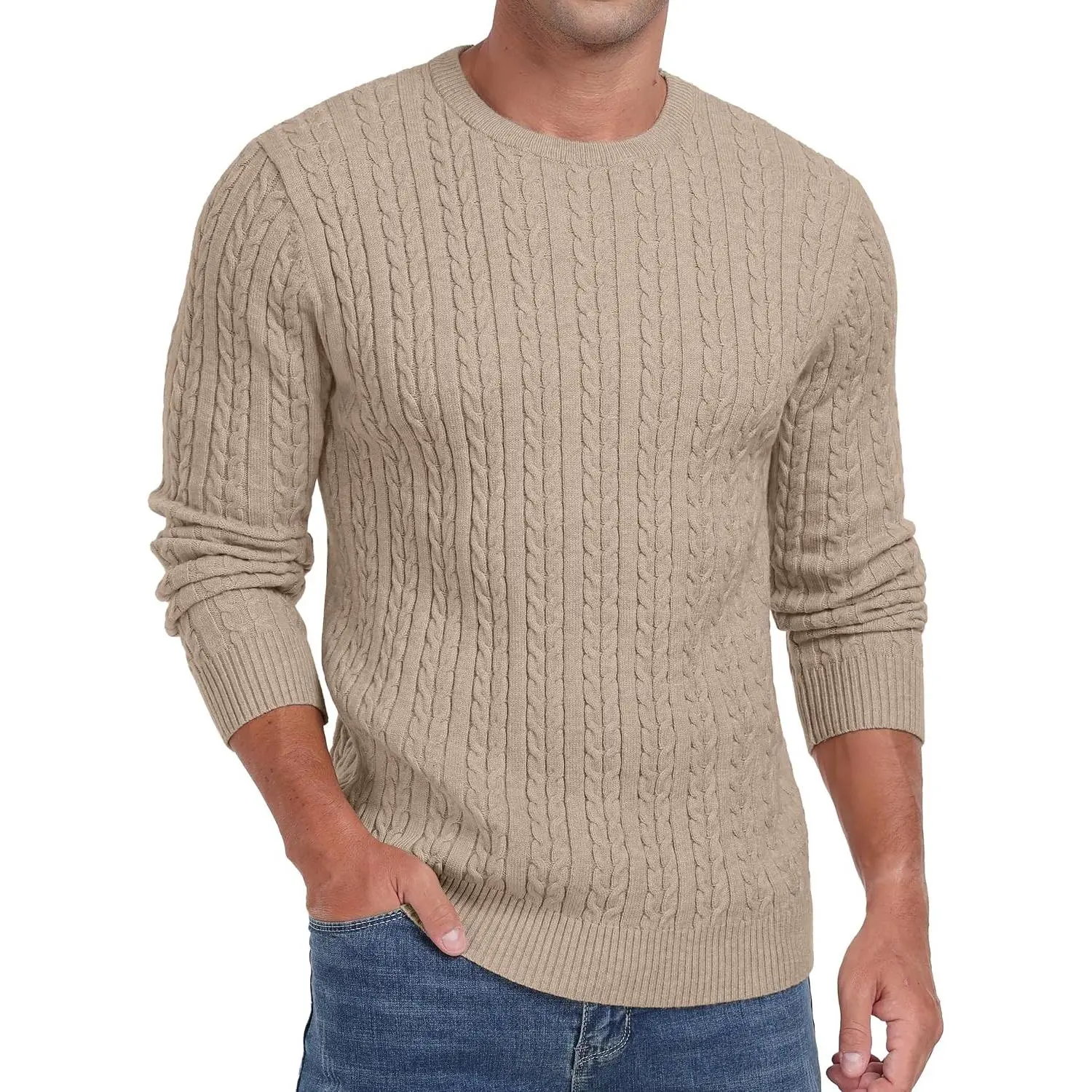 Men's Round Neck Knitwear Crewneck Pullover Sweater - Lightweight, Casual, Twist-Knitted Menswear Top, Tops