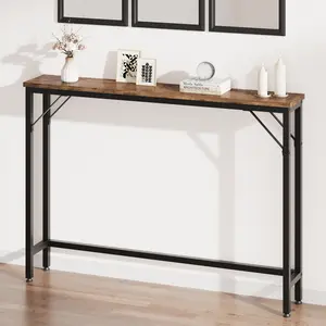 Slim Console Table with Charging Station – 39.4'' Narrow Sofa Table Behind Couch for Living Room, Hallway, Bedroom – Power Outlets & USB Ports – Modern Black