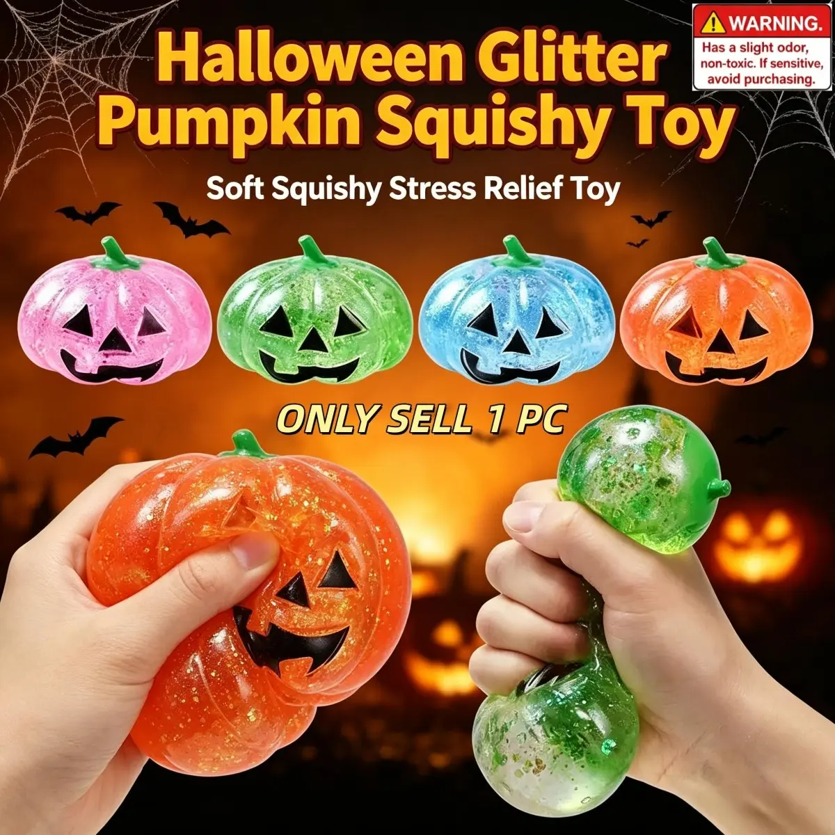 Halloween Pumpkin Squeeze Toy, Marshmallow Filled Stress Relief Ball, Tpr Soft Gel, Unisex, Creative Gift for Halloween Festival