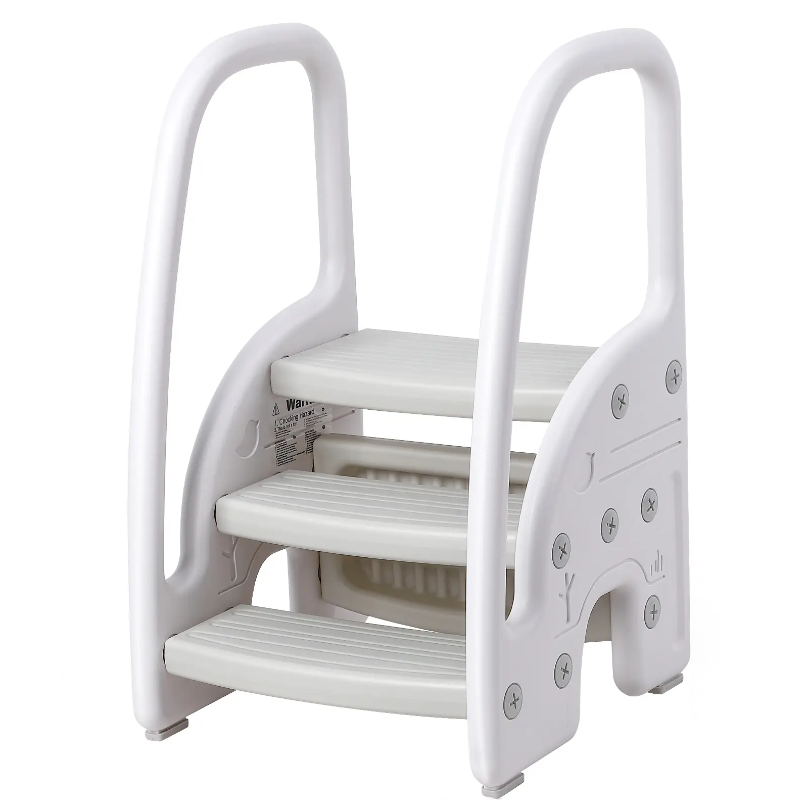 Safe 3-Step Toddler Stool for Kids – Sturdy Plastic Standing Tower with Handrails and Non-Slip Pads – Ideal for Bathroom, Kitchen Counter, and Potty Training – Gray and Pink