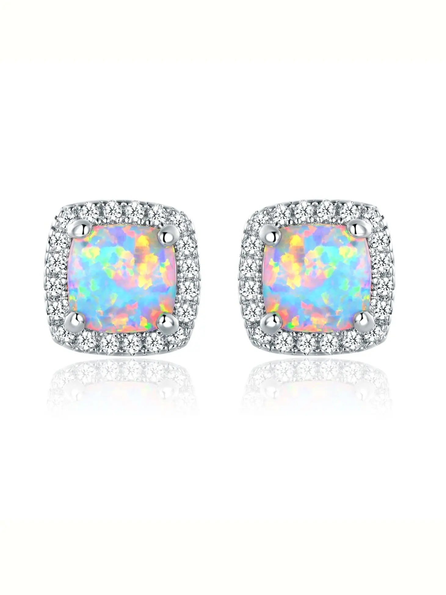 Artificial Opal Earrings, Halo Pendant Earrings, Lever Back Earrings, Cubic Zirconia Fire Opal, Elegant Jewelry for Women, Sparkling Ear Jewelry, Stainless Steel Cz