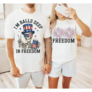 I'm Balls Deep In America Funny 4th of July Shirts, Inappropriate Couple Matching Tees, Patriotic Independence Day Outfits, Graphic T-Shirts