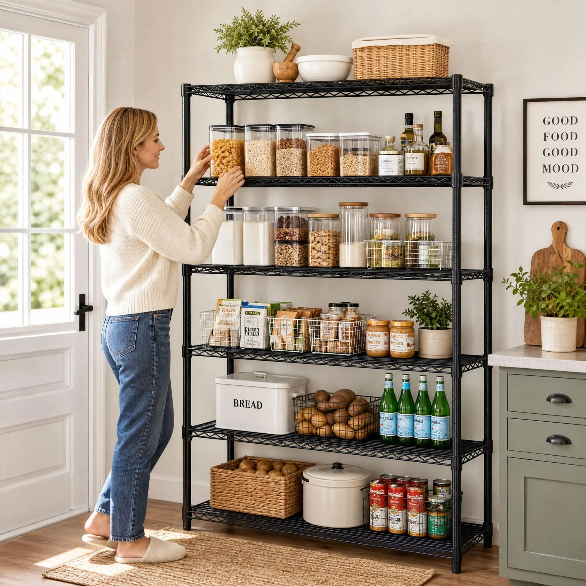 Heavy Duty 4-Tier Metal Steel Wire Mesh Shelving Unit - Freestanding Adjustable Height Shelf, Multi-Purpose Storage Organization Rack for Kitchen Pantry Organizers, Commercial/Office Furniture Use