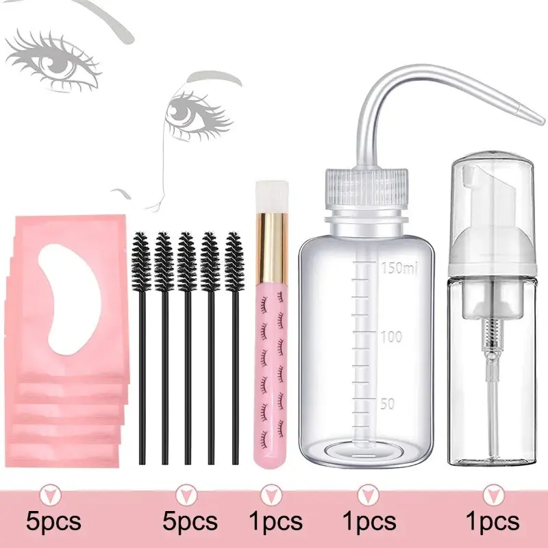 13-Piece Eyelash Extension Cleaning Kit, 5-In-1 Eyelash Brush + Foam Bottle + Eye Pads, Complete Eyelash Care Set for Beauty Lashes