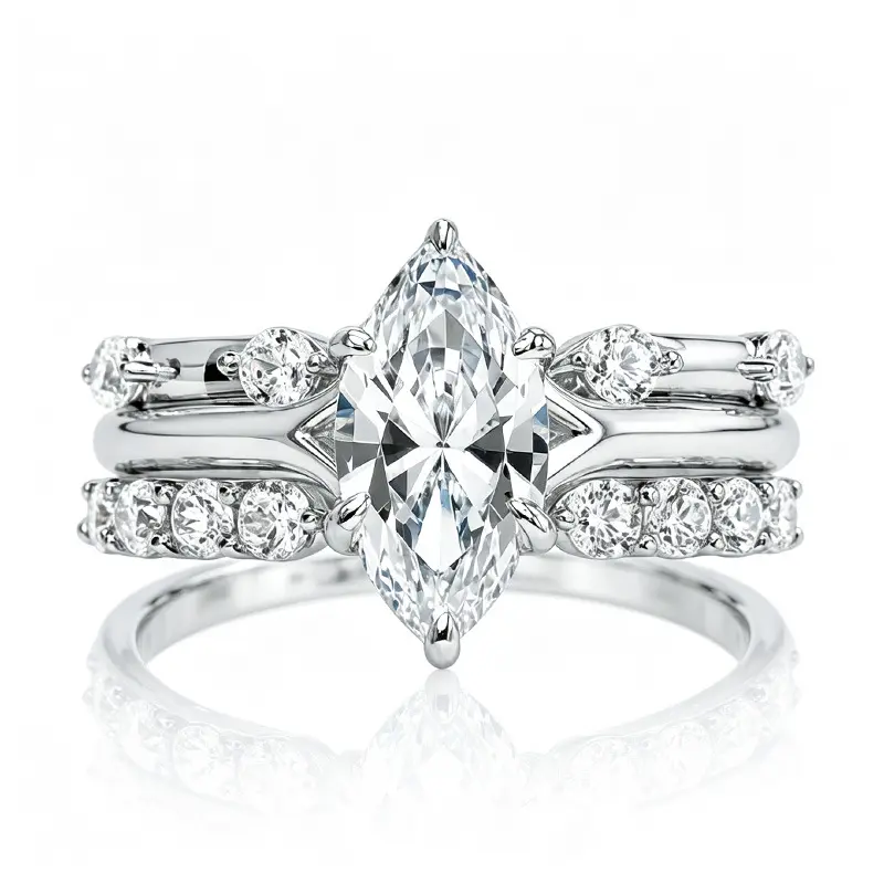 LovedenS925 Sterling Silver 3-in-1 Stackable Marquise Moissanite Ring For Women, Detachable 3 Carat Oval Marquise Combo Design, High-End Shiny Bridal Statement Jewelry, Elegant Versatile Accessory Ideal Gift For Engagement Wedding Anniversary Birthday Occ