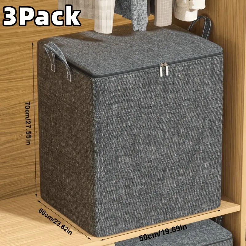 XXL Oversized Foldable Cloth Texture Storage Box with Zippers & Handle Grips (70x60x50 cm), 1/3 Package Home Organizer for Bedroom Use, Ideal for Clothing & Bedding Storage, Xxl Dimensions