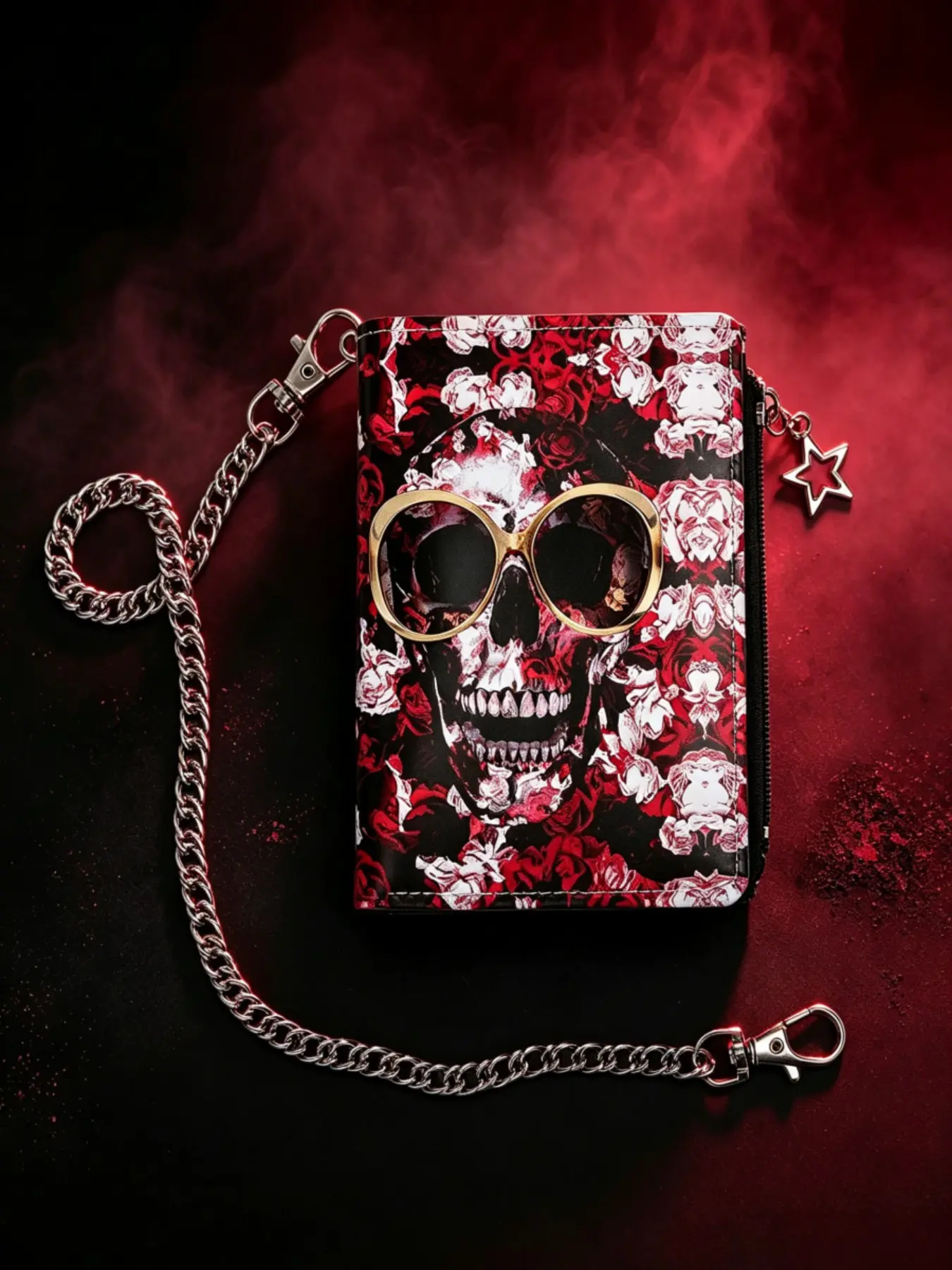 Gothic Punk Skull Wallet, Snake Rose Print Short Wallet, Trendy Men's Multi-Card Slot Anti-Theft Chain Wallet, Pu Leather Wallet, Halloween Accessory