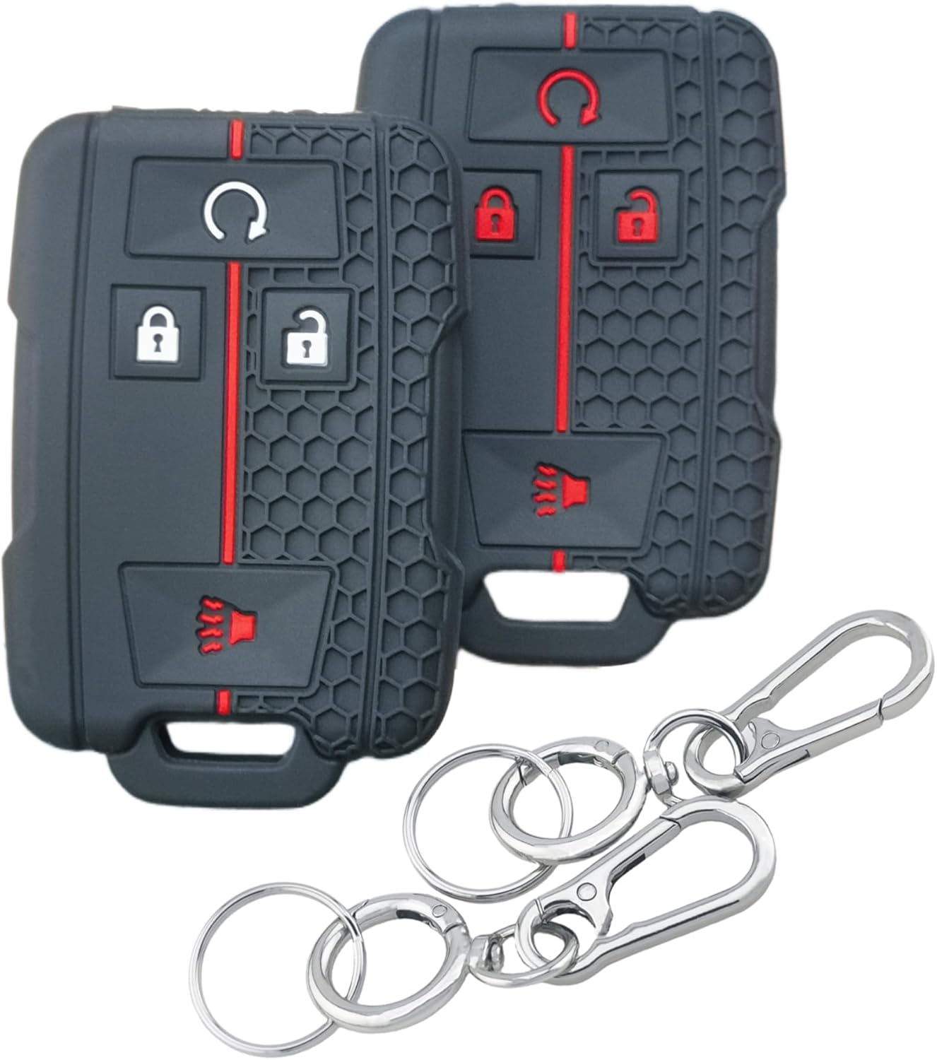 BASIC SUPPLY 2Pcs 4 Buttons Silicone Smart Key Fob Cover for 2014-2019 GMC Canyon Sierra Yukon Chevrolet Chevy Colorado Silverado Suburban Tahoe (Black with Red/White)