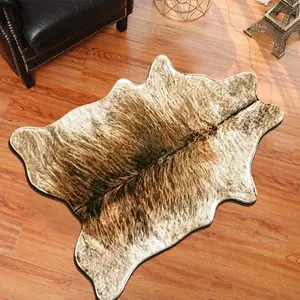 Light Gradient Faux Leather Rug, American Vintage Natural Pattern, Anti-Slip Decorative Carpet for Living Room and Study