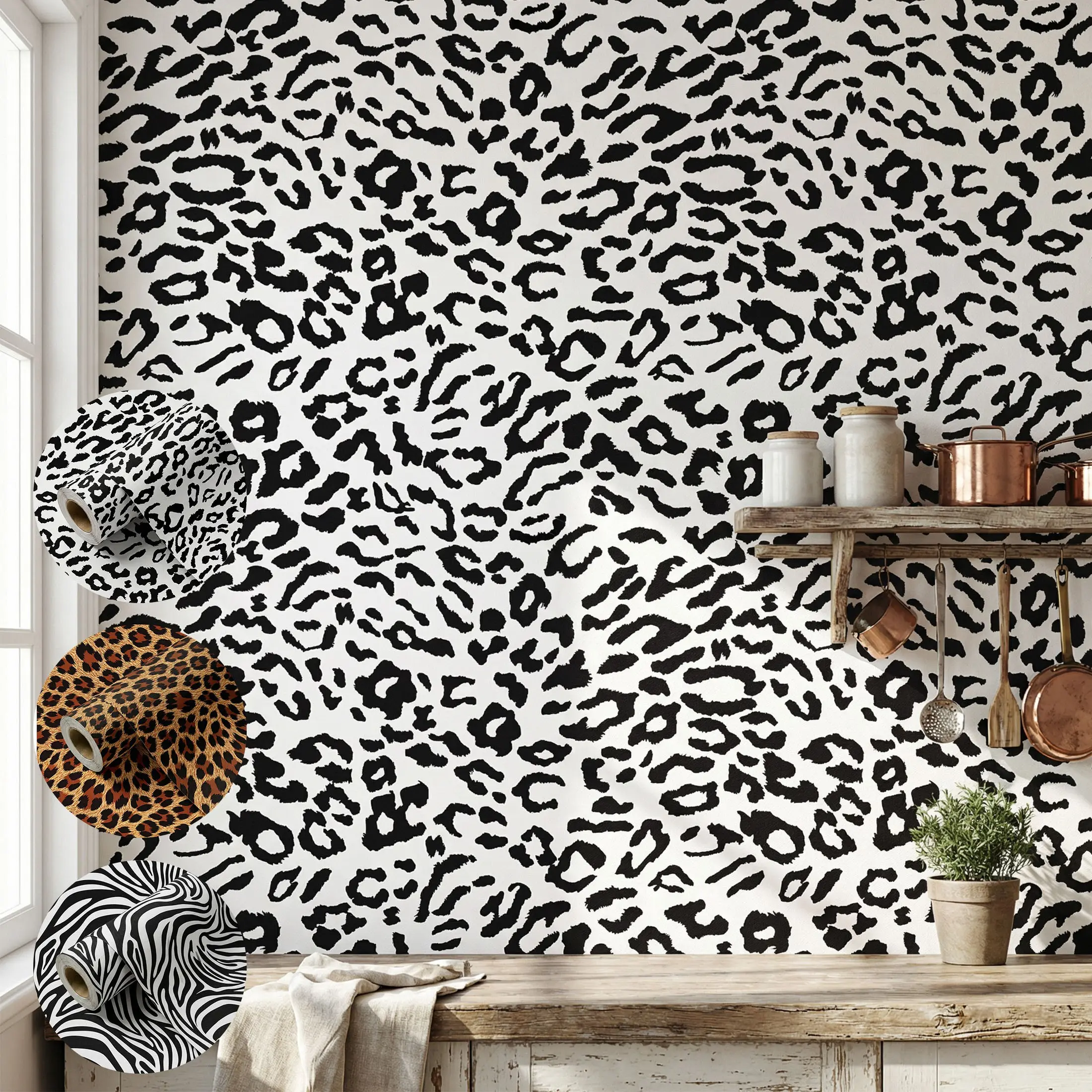 Leopard Print Self-Adhesive Wallpaper, 44.5cm Wide, Waterproof, Fade-Resistant, Easy to Cut, Ideal for Home Renovation, Bedroom, Living Room, Kitchen, Bathroom, Interior Wall