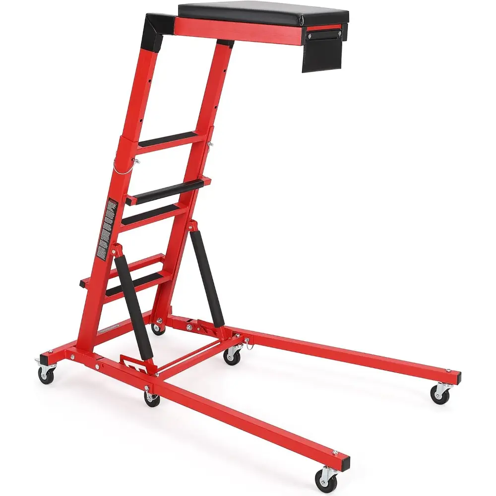 Topside Creeper, 48"-66" Adjustable Height, 400LBS Capacity, High Top Automotive Creeper with 6 Swivel Caster Wheels, Heavy Duty Foldable Topside Creeper for Garage Shop,Red